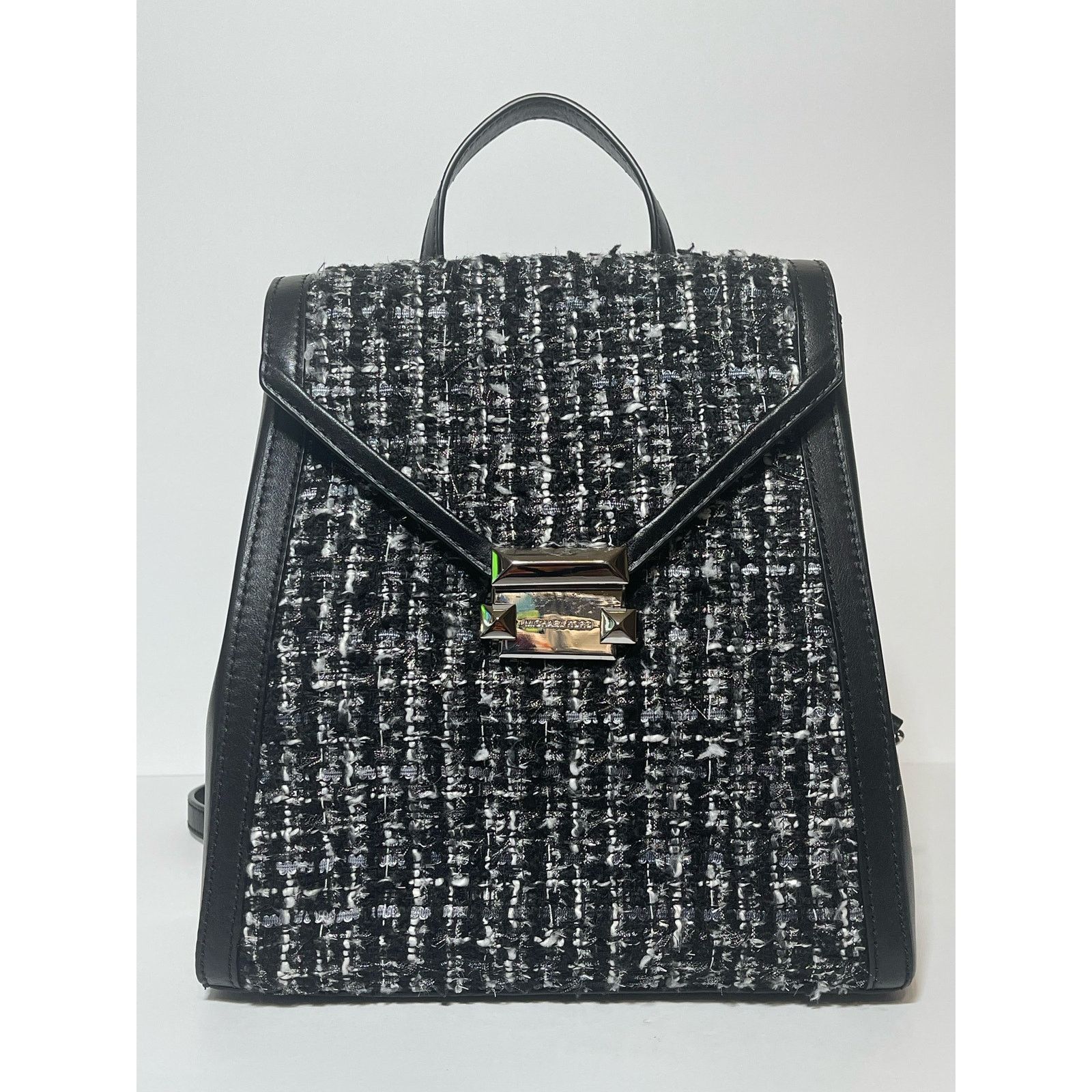 Michael Kors Michael Kors Whitney Medium Backpack Black Leather Tweed Bag Grailed