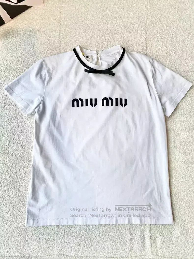 Miu Miu Size L Bow letter logo printed short sleeves