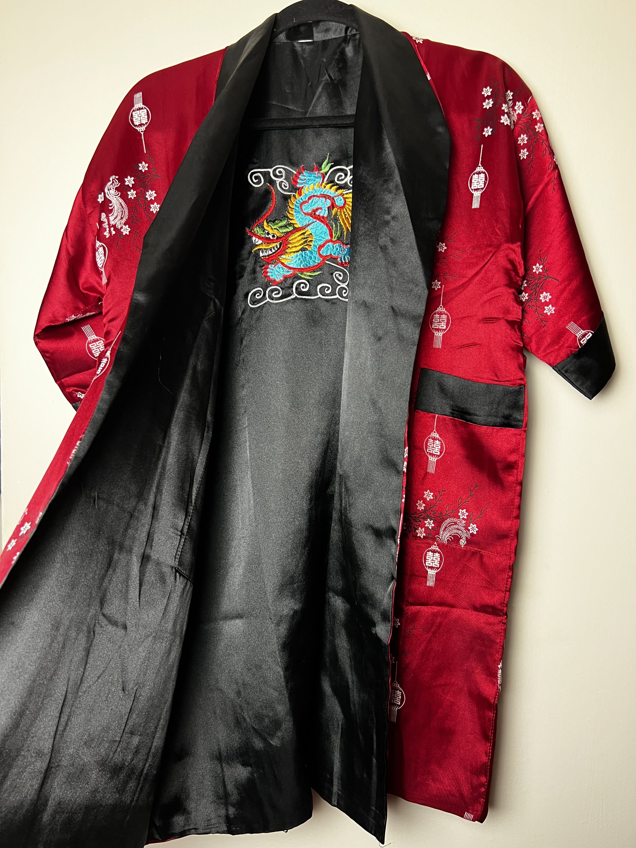 Vintage Vintage Oriental Double Sided Reversible Dragon Kimono Robe Size ONE SIZE - 5 Thumbnail