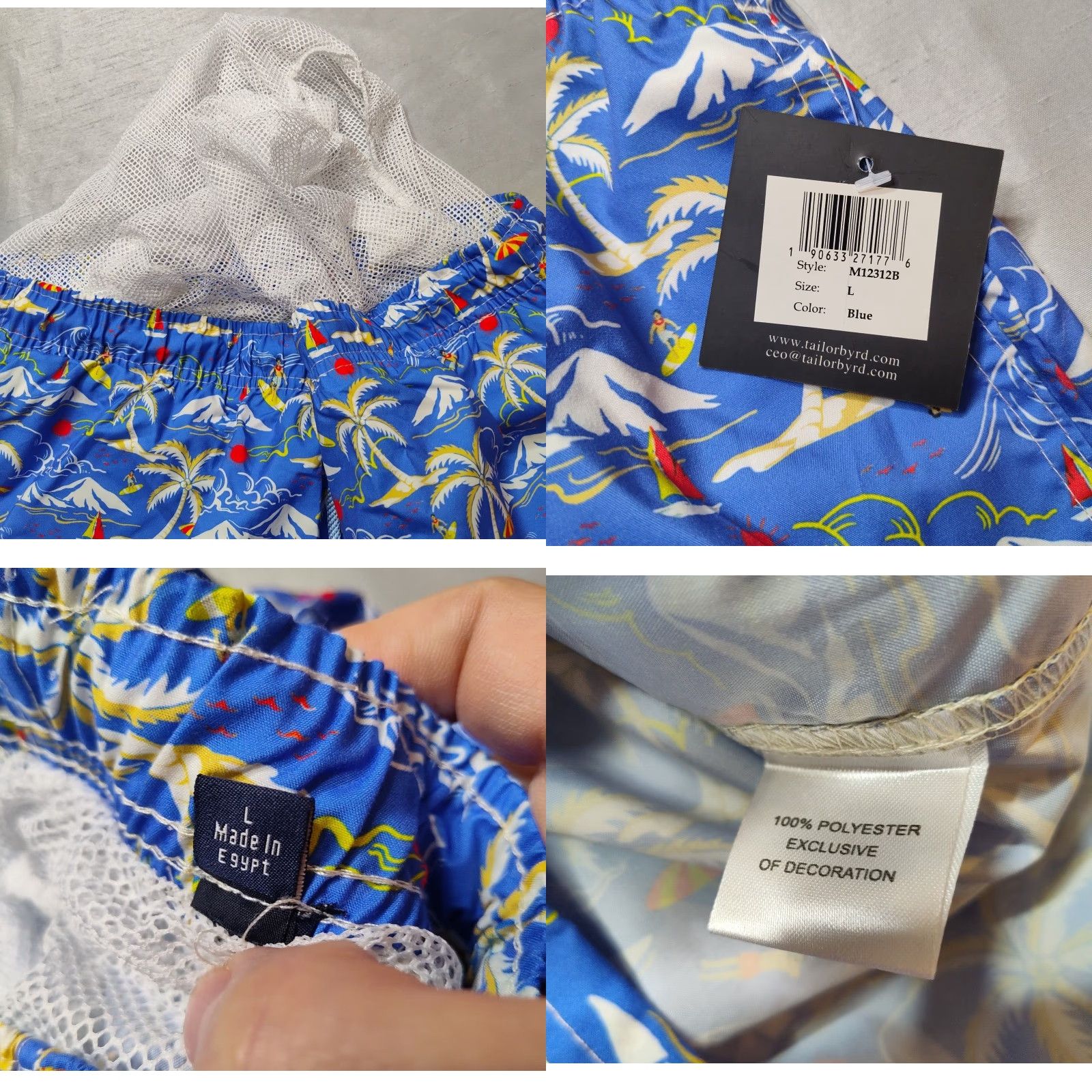 Tailorbyrd TAILORBYRD Men Large Blue Hawaiian Surfer Print 7" Swim Shorts Lined NEW Size US 33 - 8 Thumbnail