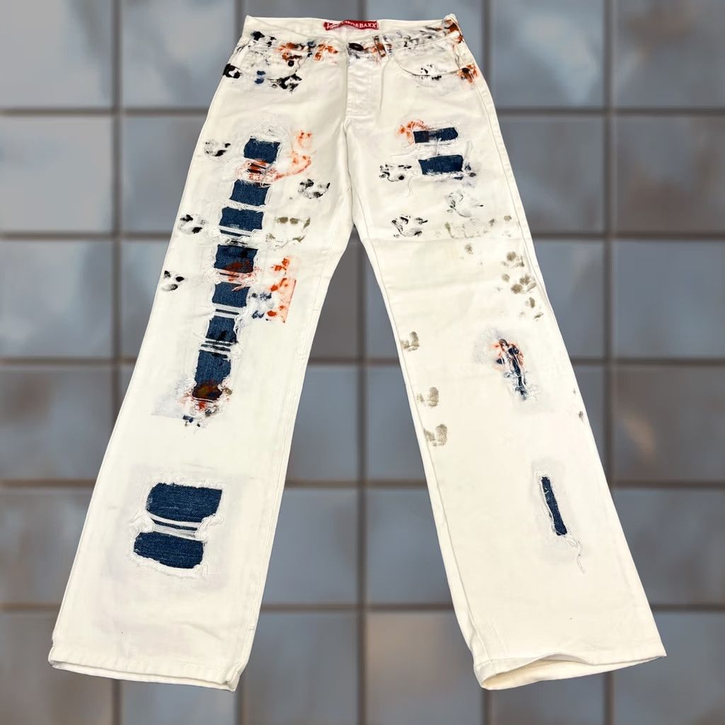 Vintage Cipo & Baxx Jeans Straight 31 32 Distressed Patchwork White Paint Design Mens 5-Pocket Denim Cotton Shirt? Size US 31 - 1 Thumbnail
