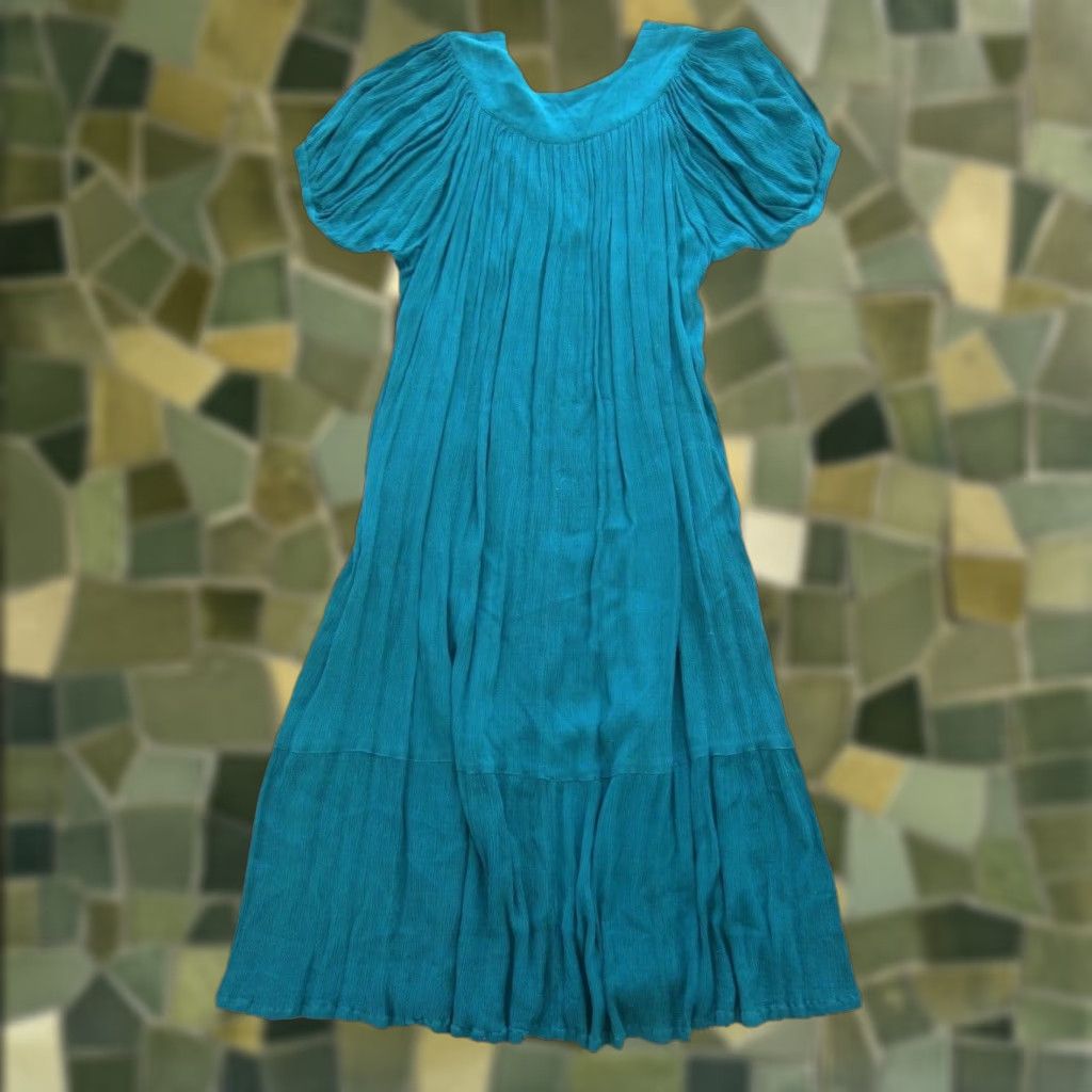 Vintage Vintage Erika Taylor Maxi Dress Green V-Neck Short Sleeve with Pockets M Womens Size 32" / US 10 / IT 46 - 1 Thumbnail