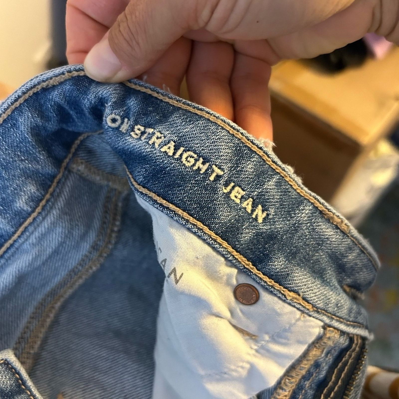 American Eagle Outfitters American Eagle Distressed Blue Patchwork Mom Straight Jeans Size 24" / US 00 / IT 34 - 5 Thumbnail