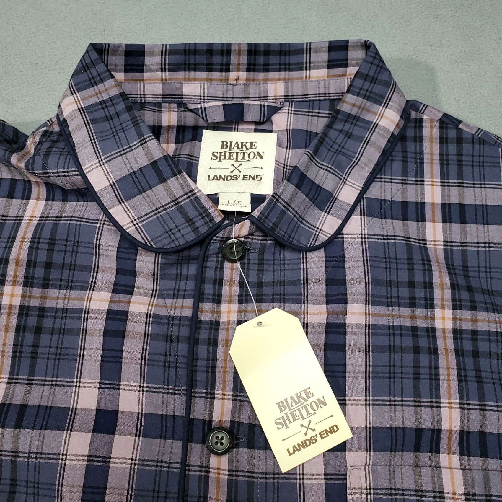 Lands' End Lands' End Pajama Shirt Mens Large Purple Plaid w Tags Blake Shelton Shirt Pajama Top Button Long Sleeve Collared Cotton Regular Size US L / EU 52-54 / 3 - 4 Thumbnail
