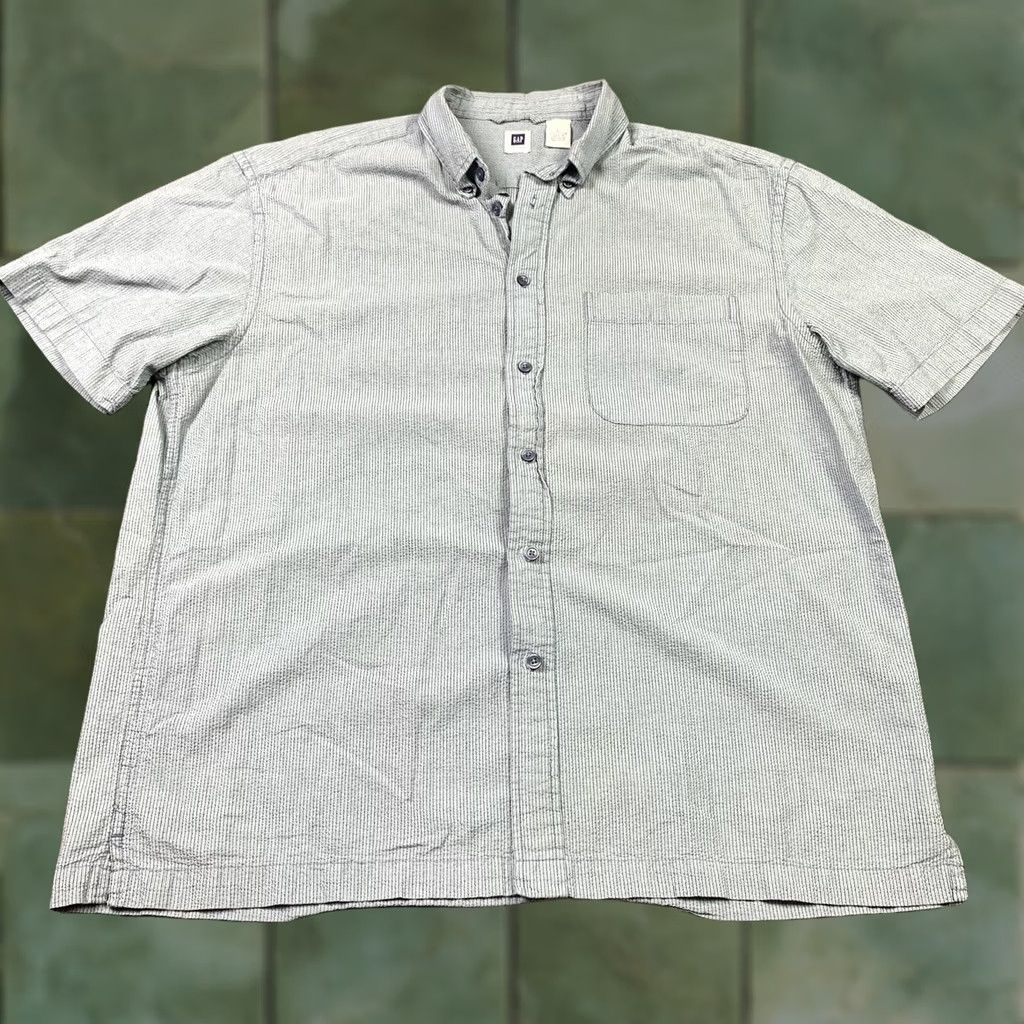 Vintage Gap Factory Seersucker Button-Down Mens Large Textured Striped Blue Shirt Size US L / EU 52-54 / 3 - 1 Thumbnail