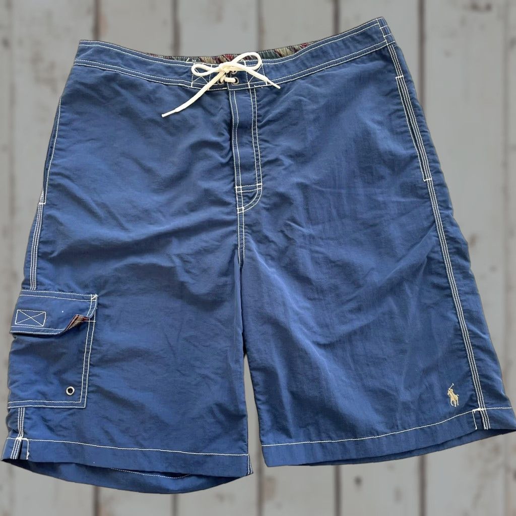 Polo Ralph Lauren Polo Ralph Lauren Mens Trunks Swimsuit Size L Dark Blue Elastic Tie Waist Bottom Size US L / EU 52-54 / 3 - 1 Thumbnail