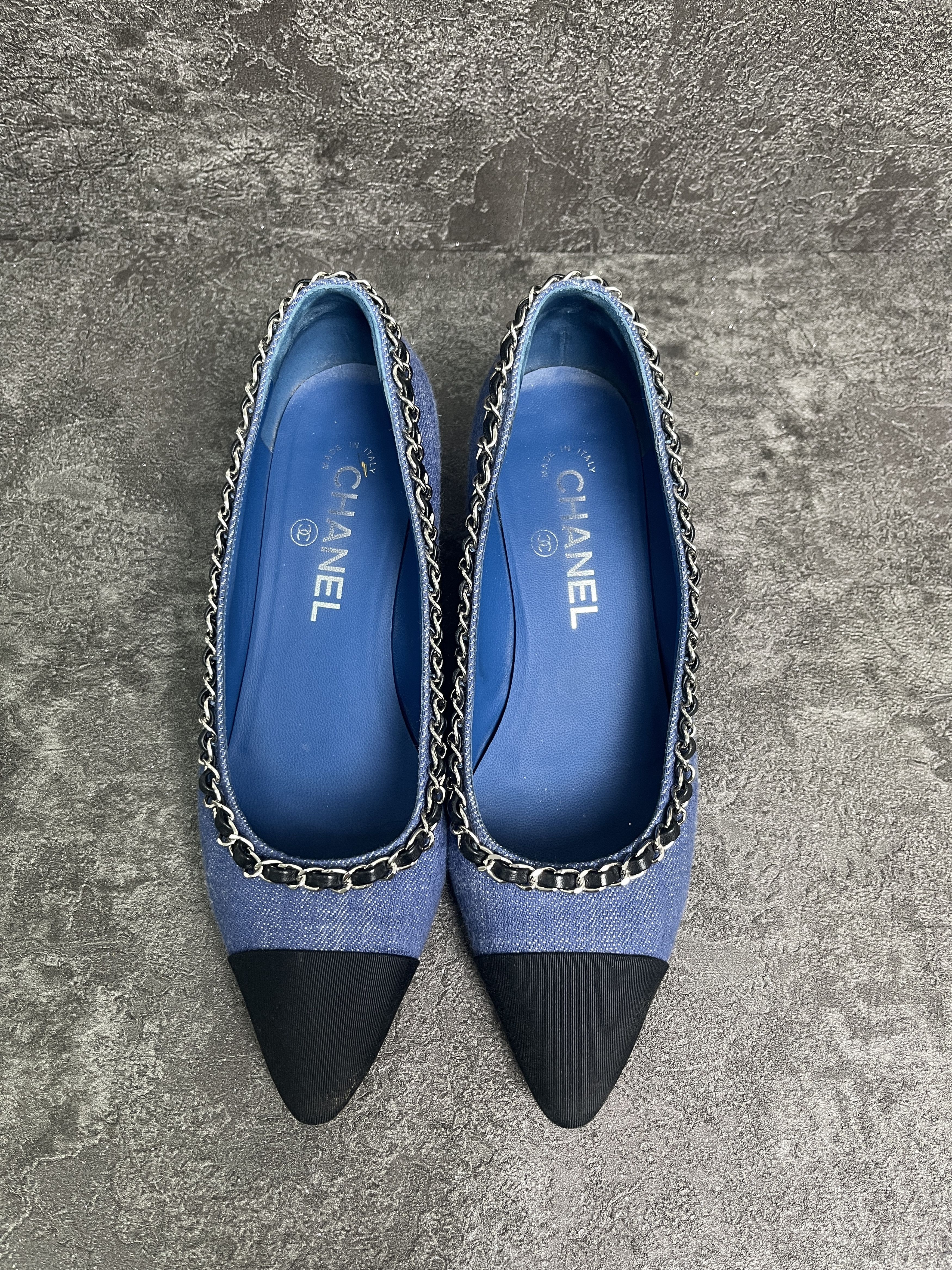 Chanel Chanel Blue Denim Cloth Shoes With Black Cap Toe Size US 6 / IT 36 - 4 Thumbnail