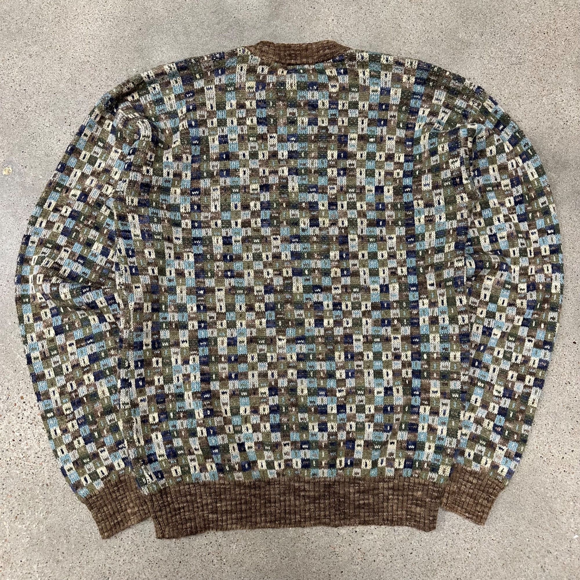 Vintage Vintage Unique Patterned Knit Sweater Blue/Olive/Brown Size US M / EU 48-50 / 2 - 3 Thumbnail