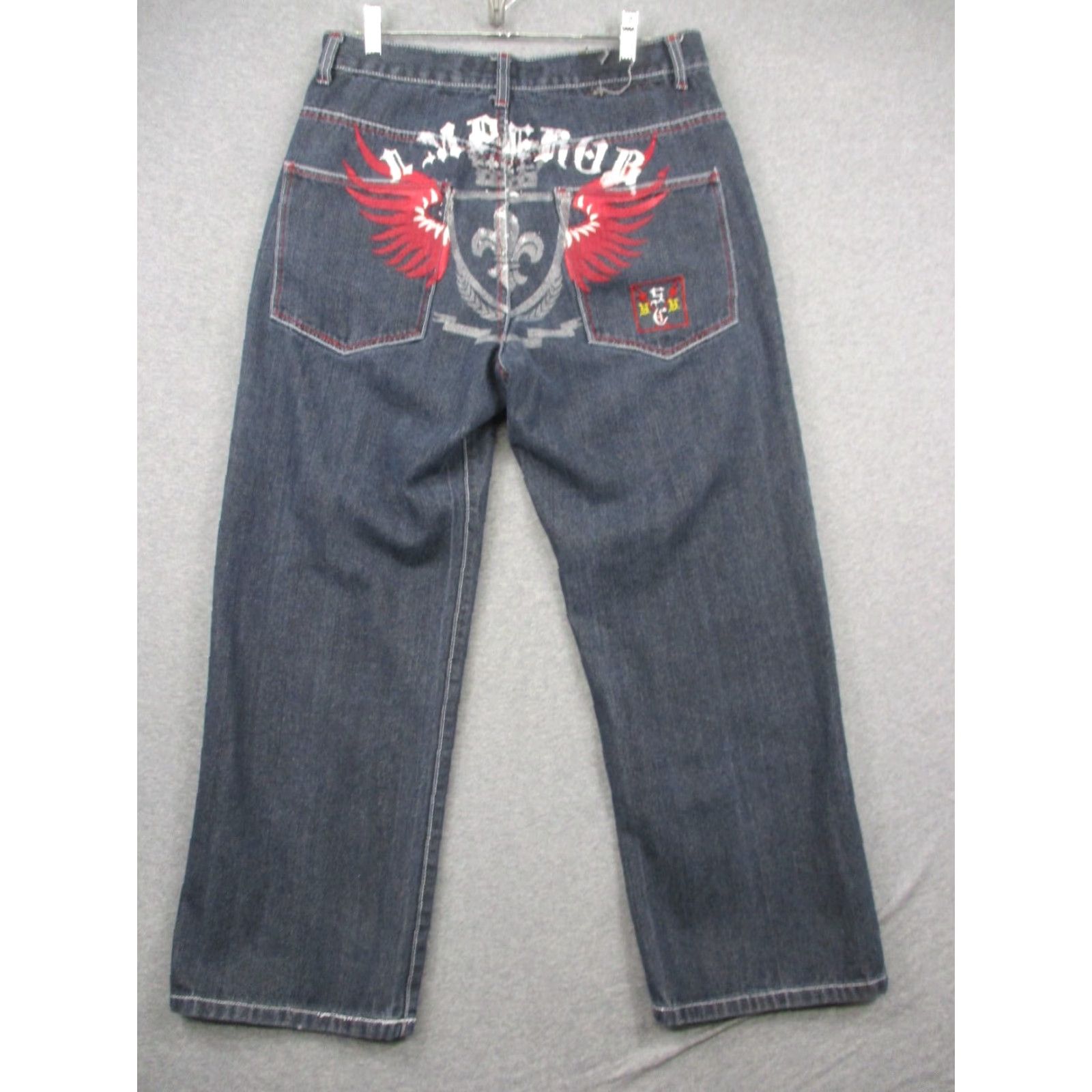 Royal RepubliQ VINTAGE Royal Republic Jeans Baggy Embroidered 32 Blue Denim 100% Cotton Men Regular Straight Inseam 29 High Rise 32 Vintage Y2K Size US 32 / EU 48 - 3 Thumbnail