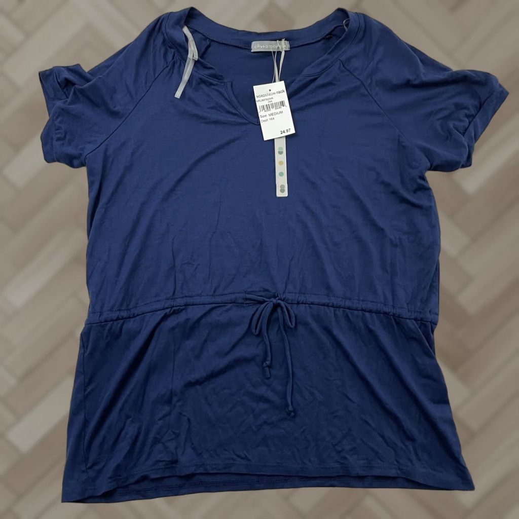 Vintage Olivia Moon Short Sleeve Tie Front Blue Blouse Women's M Shirt Mature? Size M / US 6-8 / IT 42-44 - 1 Thumbnail