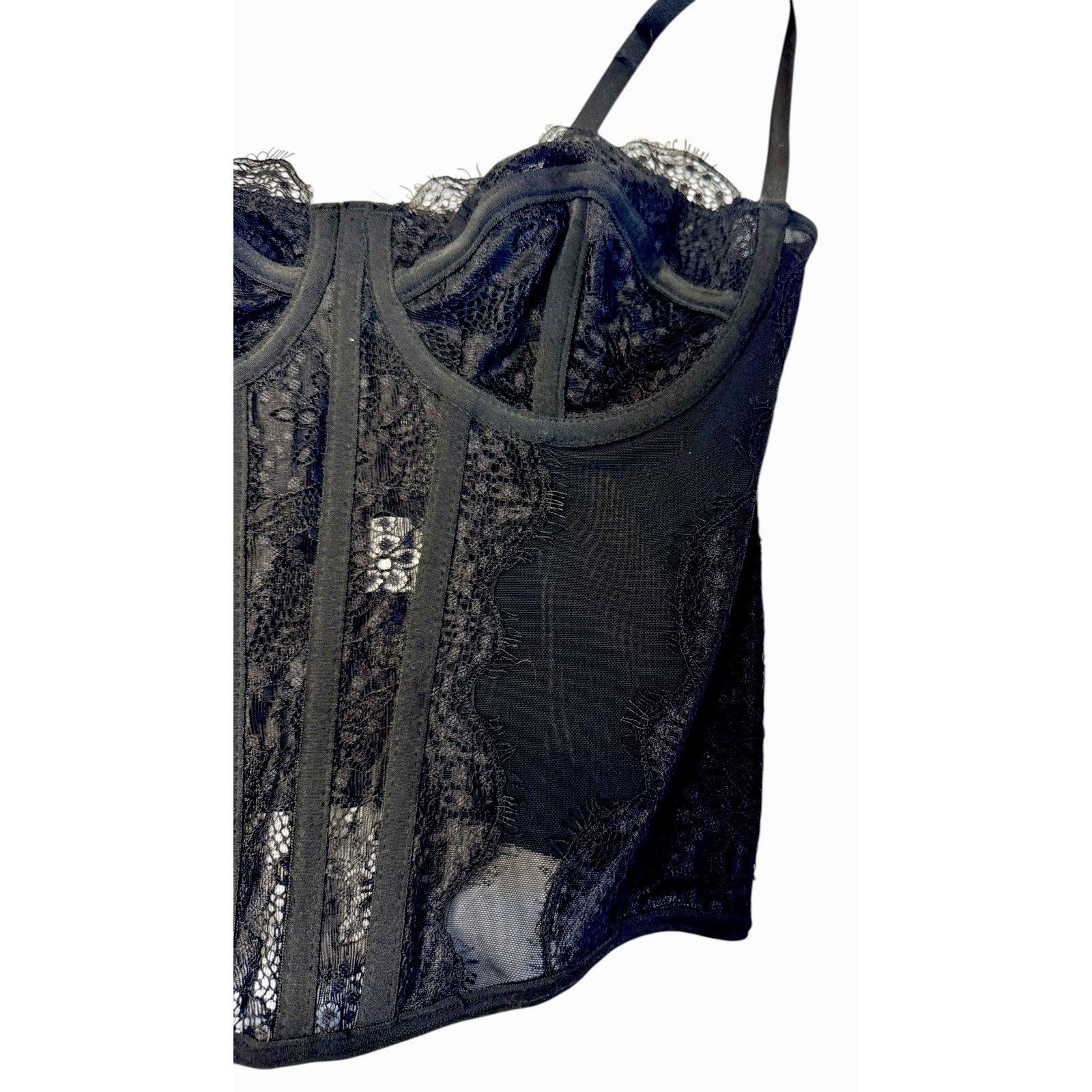 Other Black Sexy Gothic Sheer Lace Corset Top Boned Underwire Sz S Size S / US 4 / IT 40 - 4 Thumbnail