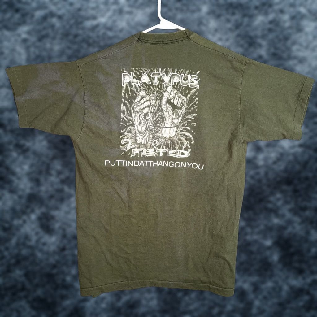 Fruit Of The Loom VINTAGE Fruit of the Loom 90s Platypus Syndicate Graphic Tee Adult XL Men Green Cotton 1990s Sportswear/Beach T-Shirt Mens Size US XL / EU 56 / 4 - 1 Thumbnail