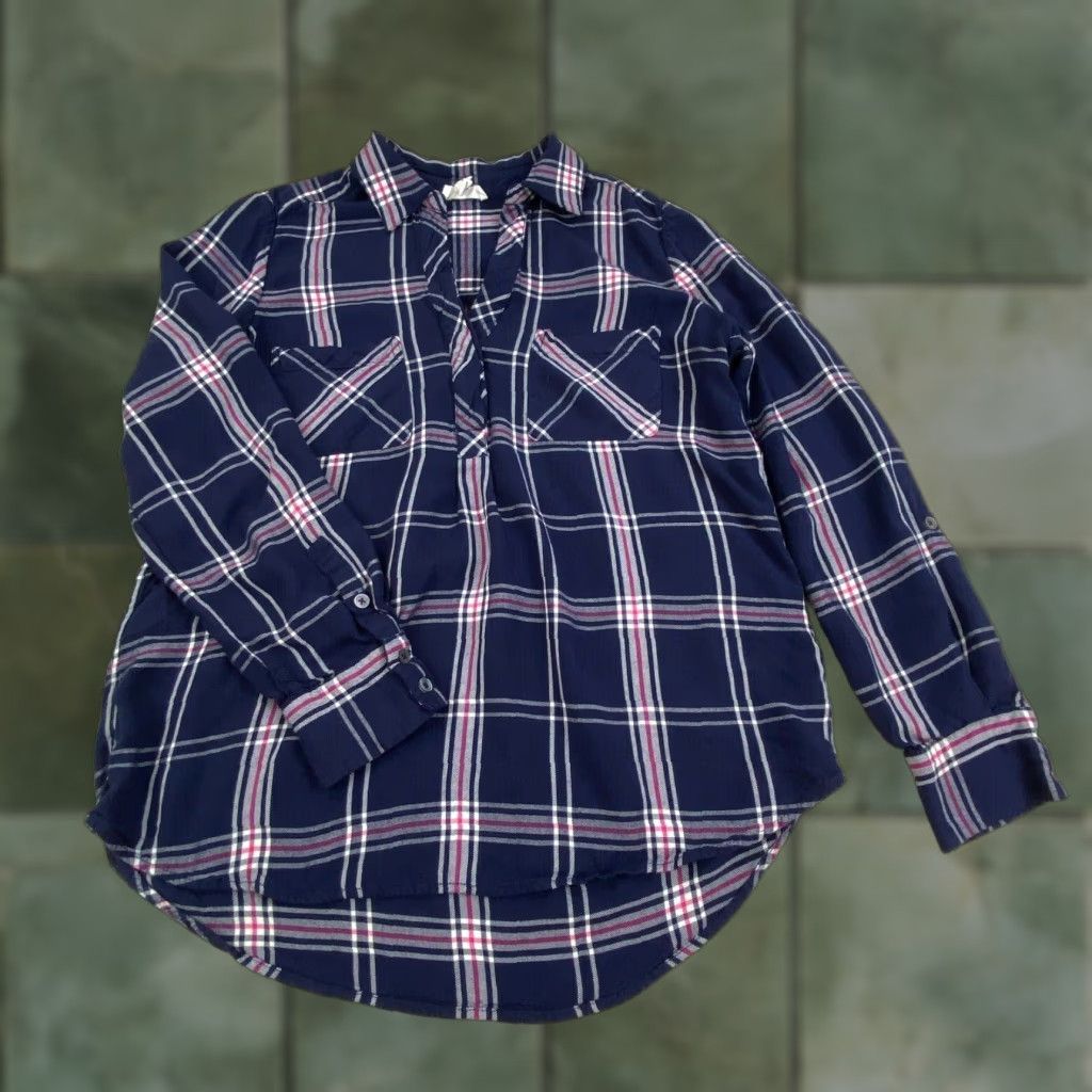 Joie Soft Joie Womens Plaid Flannel Shirt Blue Pink XS Long Sleeve Roll Tab Top Size XS / US 0-2 / IT 36-38 - 1 Thumbnail