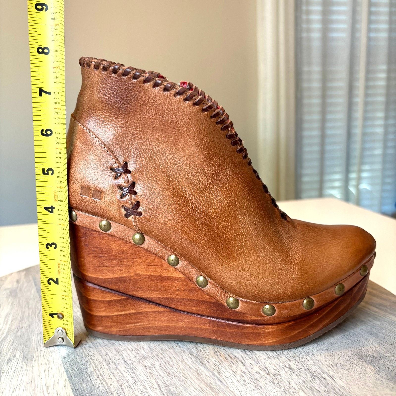Bed Stu Bed Stu Marina Rustic Leather Wood Wedge Boot Bootie US 7 Size US 7 / IT 37 - 9 Thumbnail