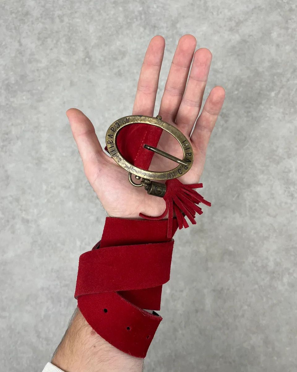 Just Cavalli 2000s Cavalli Suede Red Leather Belt Size ONE SIZE - 2 Thumbnail