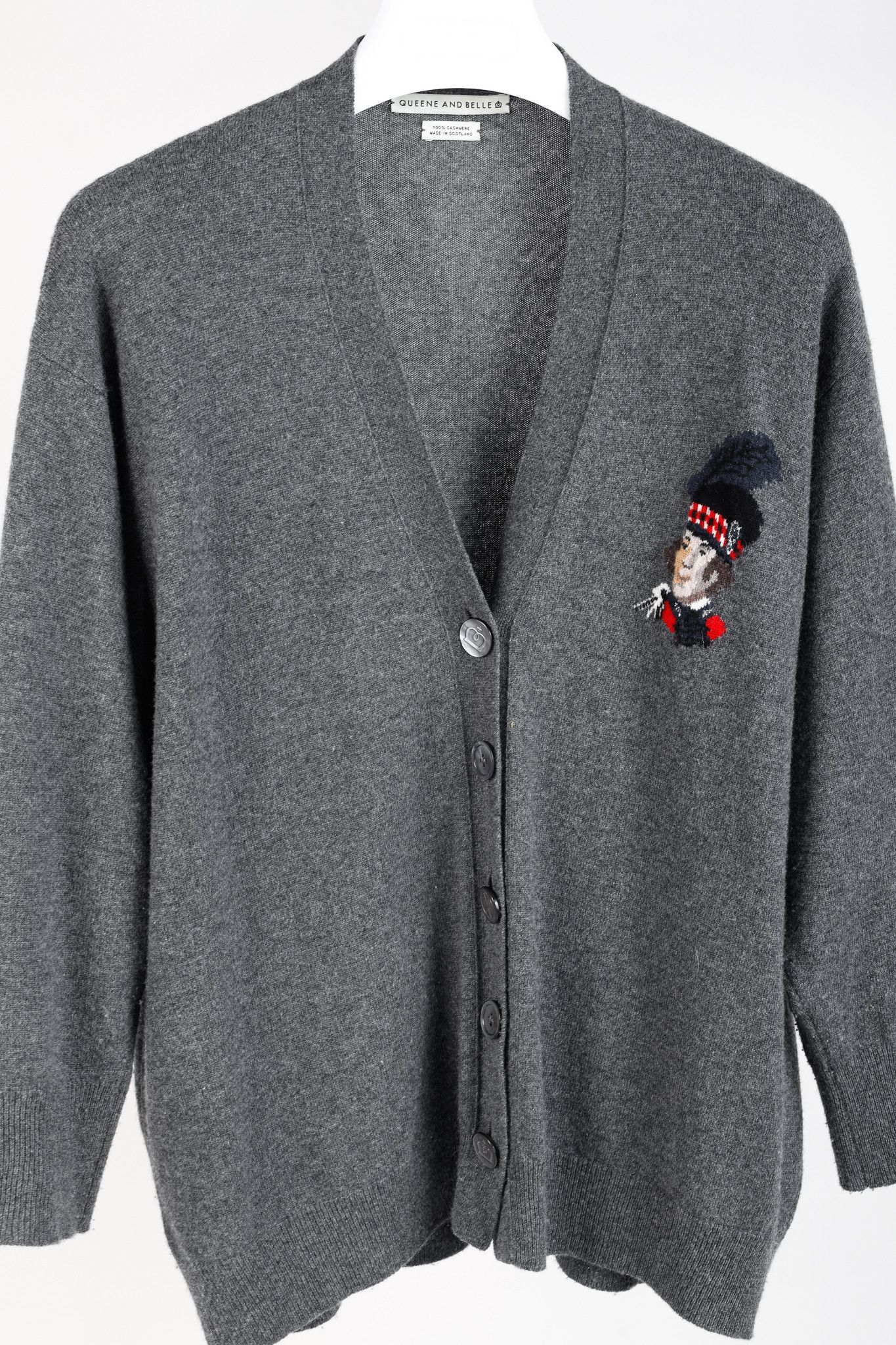 Other Queene and Belle Grey Cashmere Intarsia V-Neck Cardigan Size M / US 6-8 / IT 42-44 - 3 Thumbnail