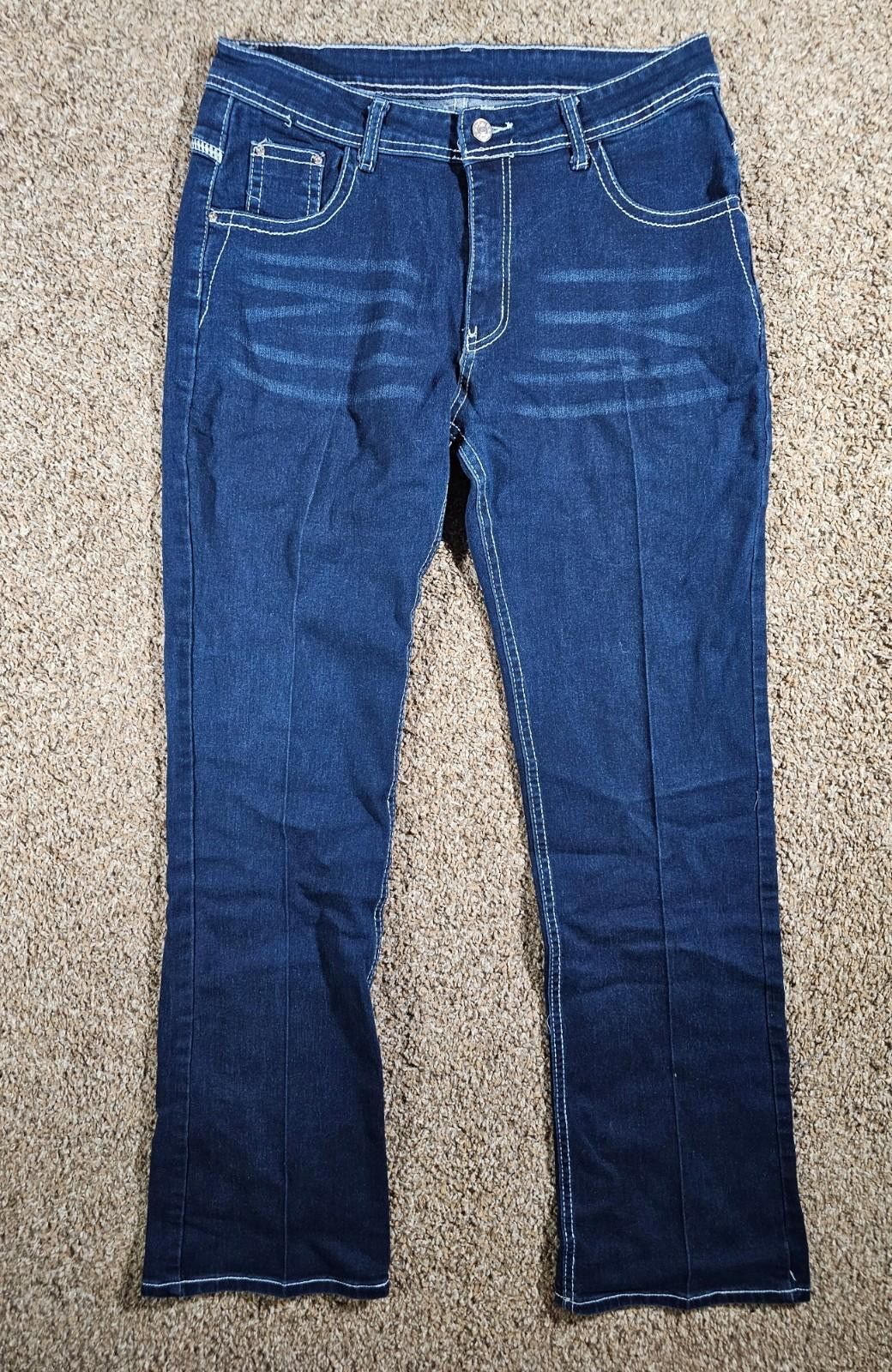 Unknown London Feather embroidery pockets Large blue jeans APPROX 30x31 Size 36" / US 14 / IT 50 - 1 Thumbnail