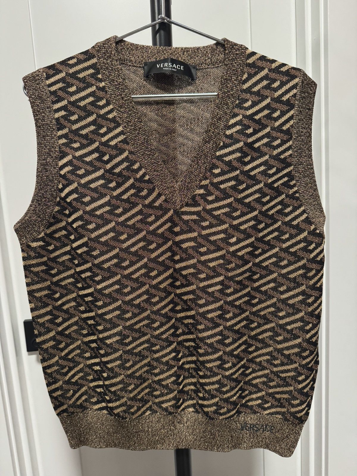 Versace Versace Black & Gold Jacquard Metallic Monogram Vest Size US S / EU 44-46 / 1 - 1 Thumbnail