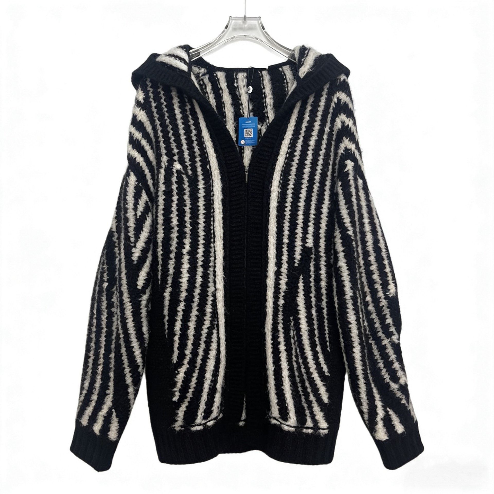 Saint Laurent Paris YSL Black White Striped Hooded Cardigan Size US XS / EU 42 / 0 - 1 Thumbnail