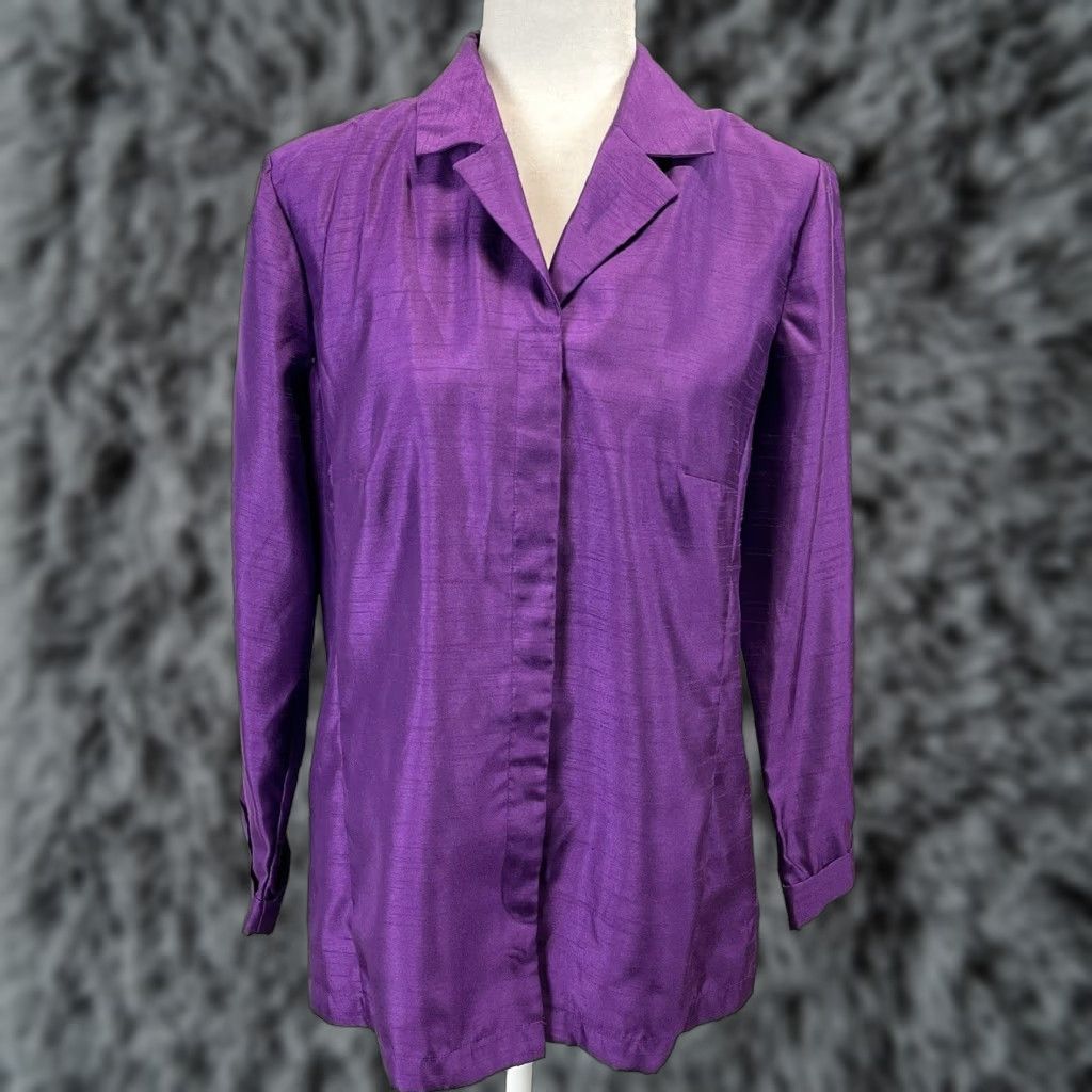 Vintage Additions By Chicos Button Up Shirt Sz 1 US Medium Purple Long Sleeve Sheen Size M / US 6-8 / IT 42-44 - 1 Thumbnail
