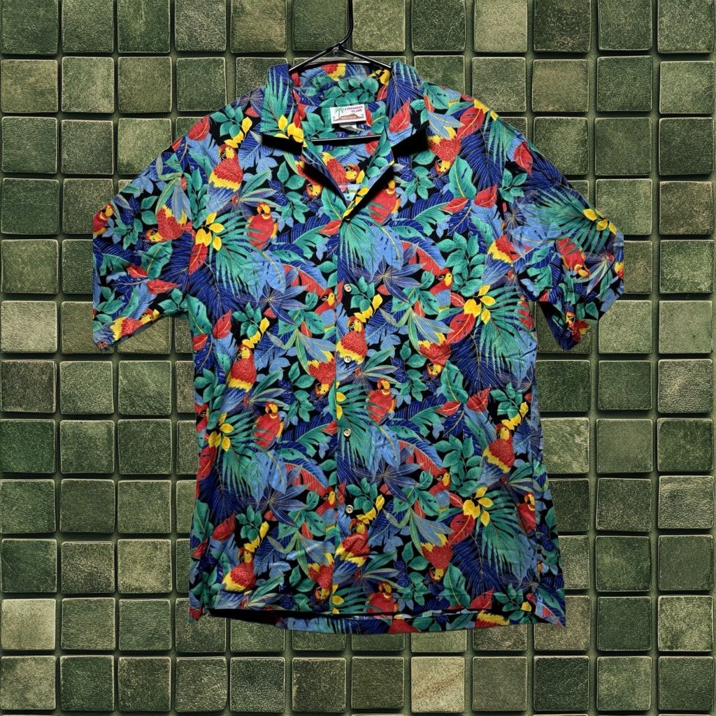 Vintage Evergreen Island Shirt Mens L Short Sleeve Aloha Hawaiian Macaws Parrots Usa, Men's