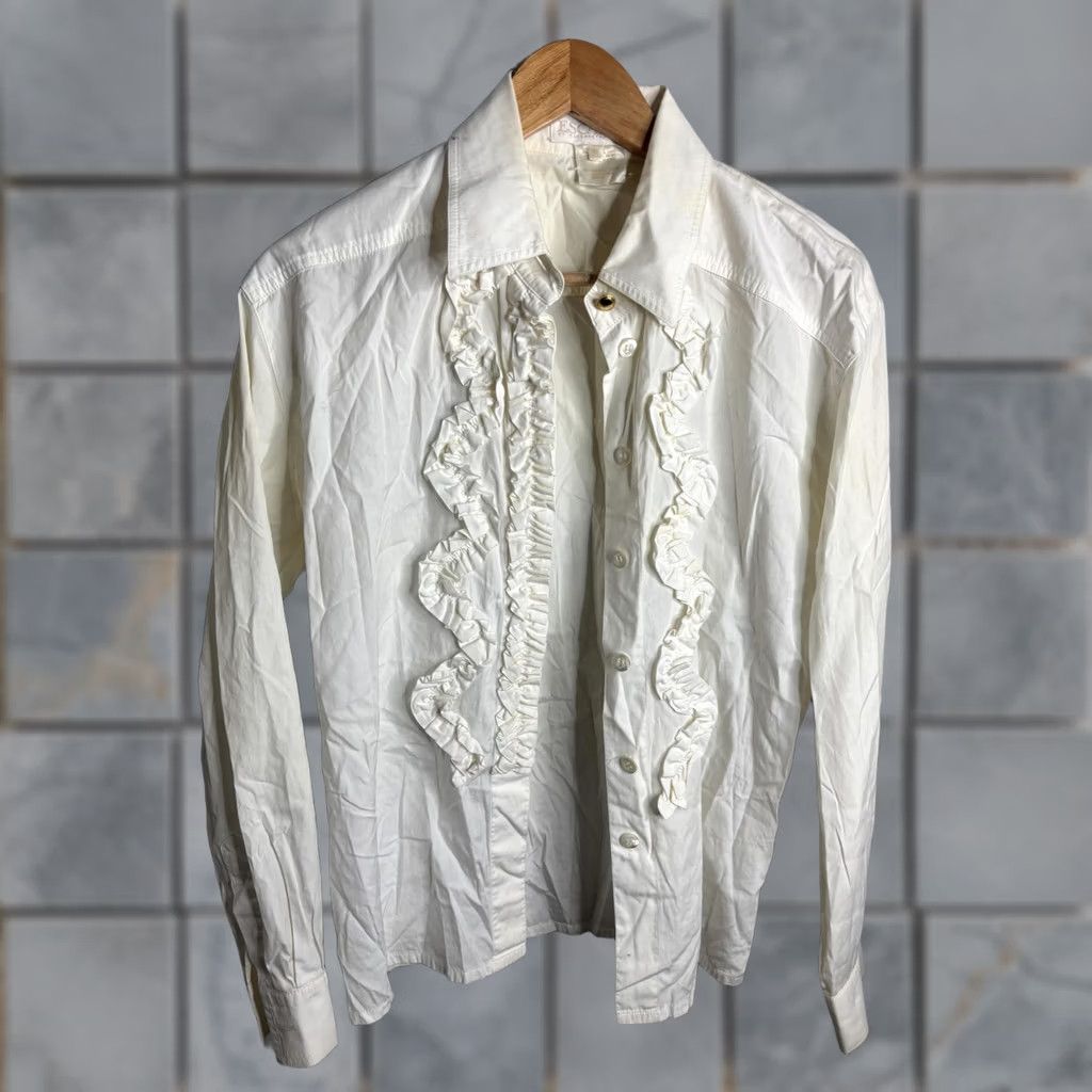Escada VINTAGE Escada Blouse Womens 38 White Ruffle Front Button Down Long Sleeve Size XS / US 0-2 / IT 36-38 - 1 Thumbnail