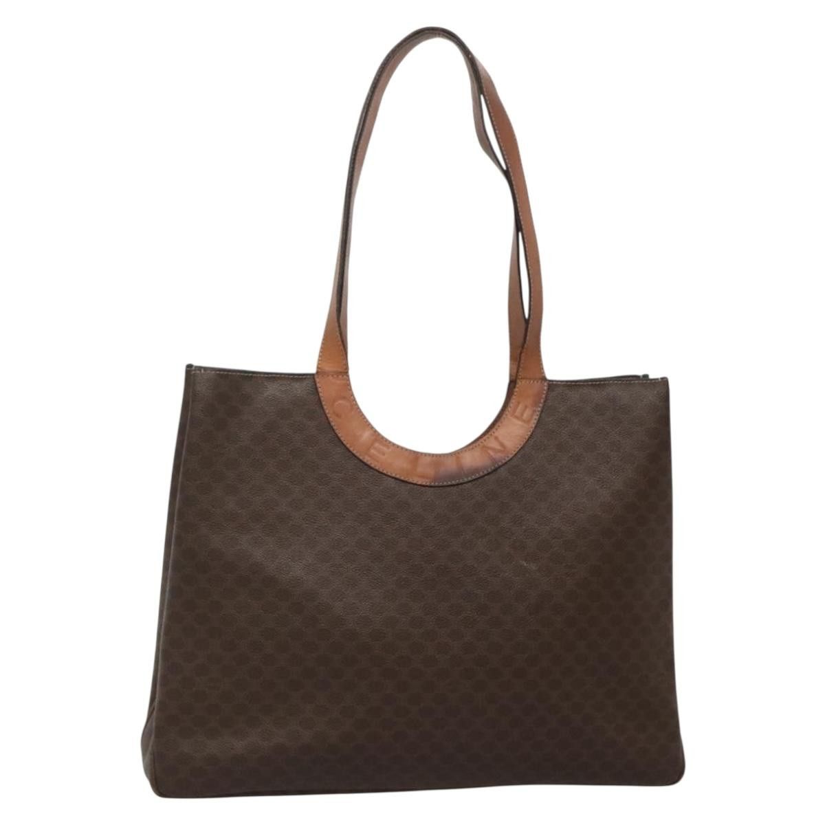 CELINE Macadam Canvas Tote Bag Pvc Leather Brown Gold