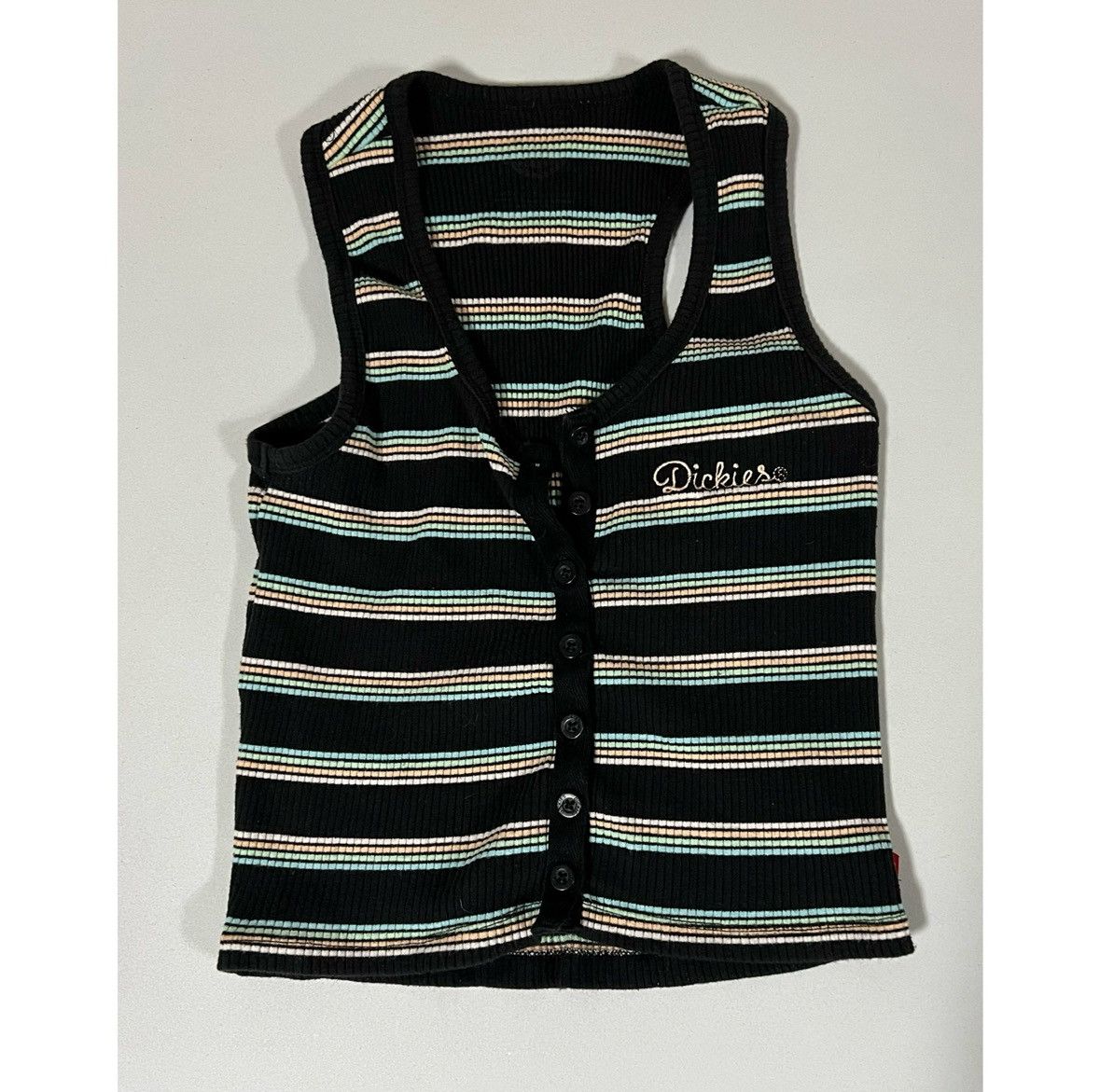 Dickies Dickies Black Striped Button-Up Tank Top Shirt Cami Size S🖤🩵 Size S / US 4 / IT 40 - 1 Thumbnail