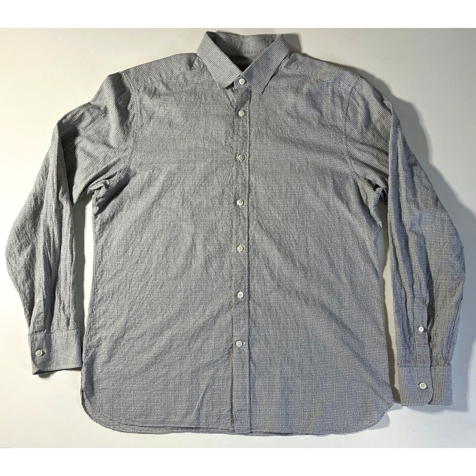 Ermenegildo Zegna VINTAGE Ermenegildo Zegna Silver Line Button-Up Shirt Mens Abtract Diamond Pattern Sz 43/17 Gray White Cotton Woven 90s Designer Lined Size US XL / EU 56 / 4 - 3 Thumbnail