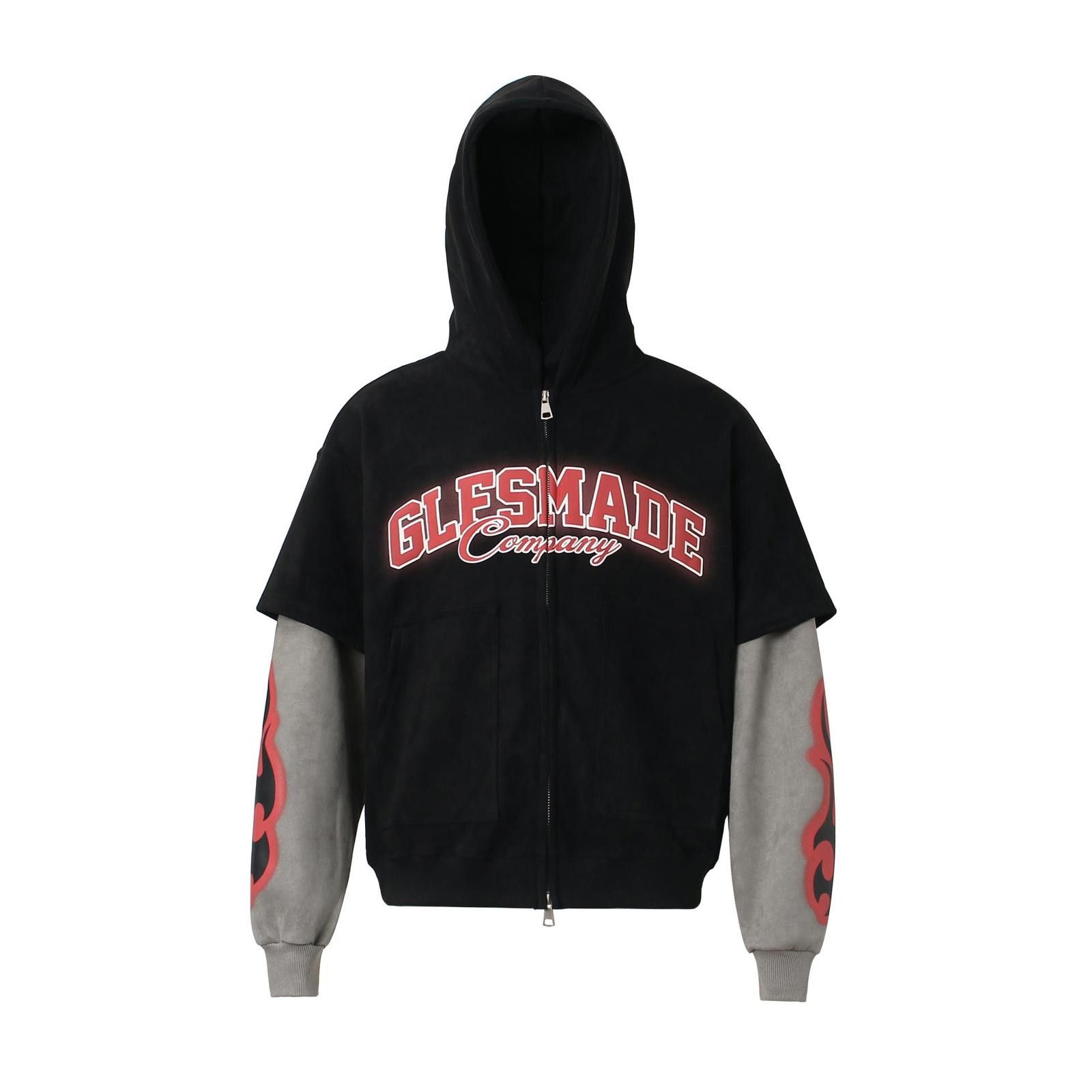 Japanese Brand Gray Layered Sleeve Zip-Up Hoodie, Casual Streetwear Hoodie Size US L / EU 52-54 / 3 - 5 Thumbnail