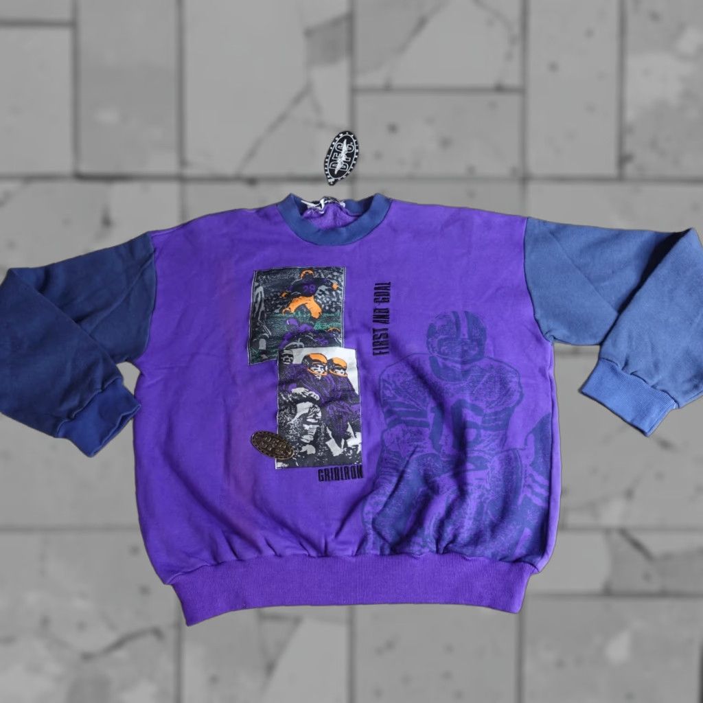 Vintage VINTAGE Depart From Conformity Football Sweatshirt XL Blue Crew Neck Pullover Mens Long Sleeve Embroidered Graphic Print Size Regular Cotton Size US XL / EU 56 / 4 - 1 Thumbnail
