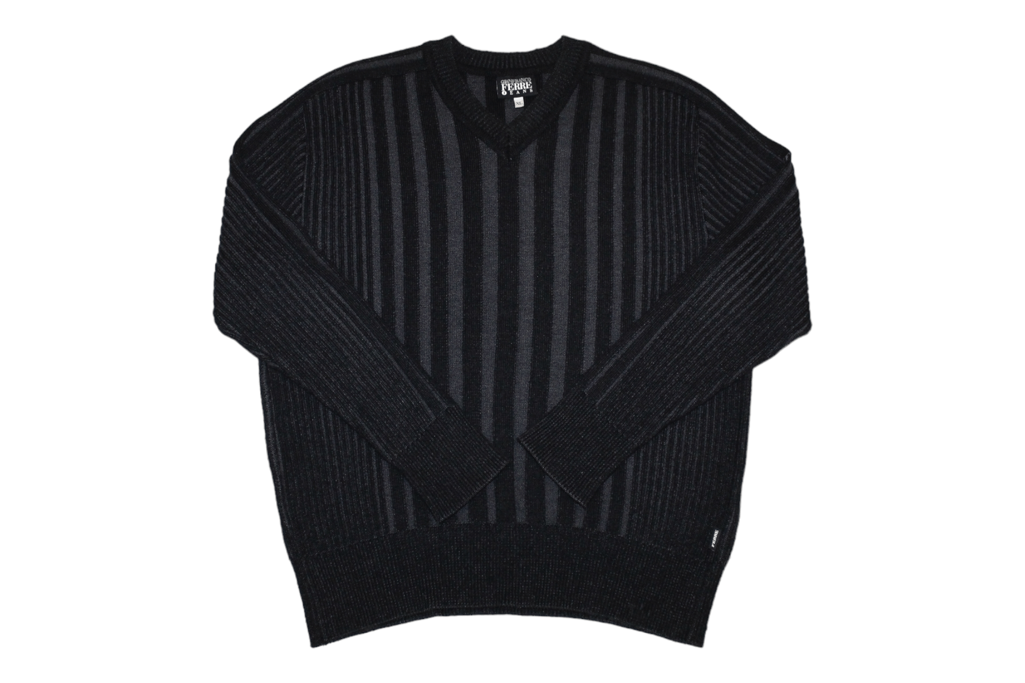 Ferre VTG Gianfranco Ferre V-neck Wool Blend Striped Sweater Size US M / EU 48-50 / 2 - 1 Thumbnail