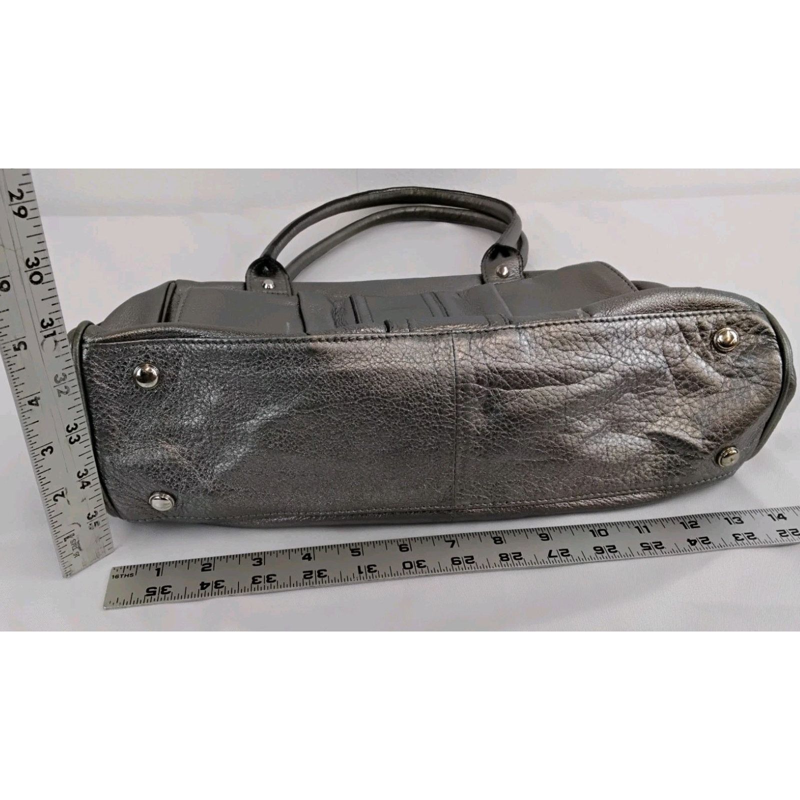 Other B Makowsky Silver Leather Handbag Top Handles Slouch Purse Size ONE SIZE - 15 Thumbnail