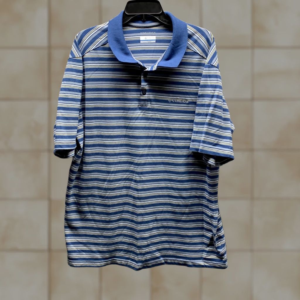 Vintage Columbia Polo Shirt Adult XL Blue White Striped Omni Shade Mens Size US XL / EU 56 / 4 - 1 Thumbnail