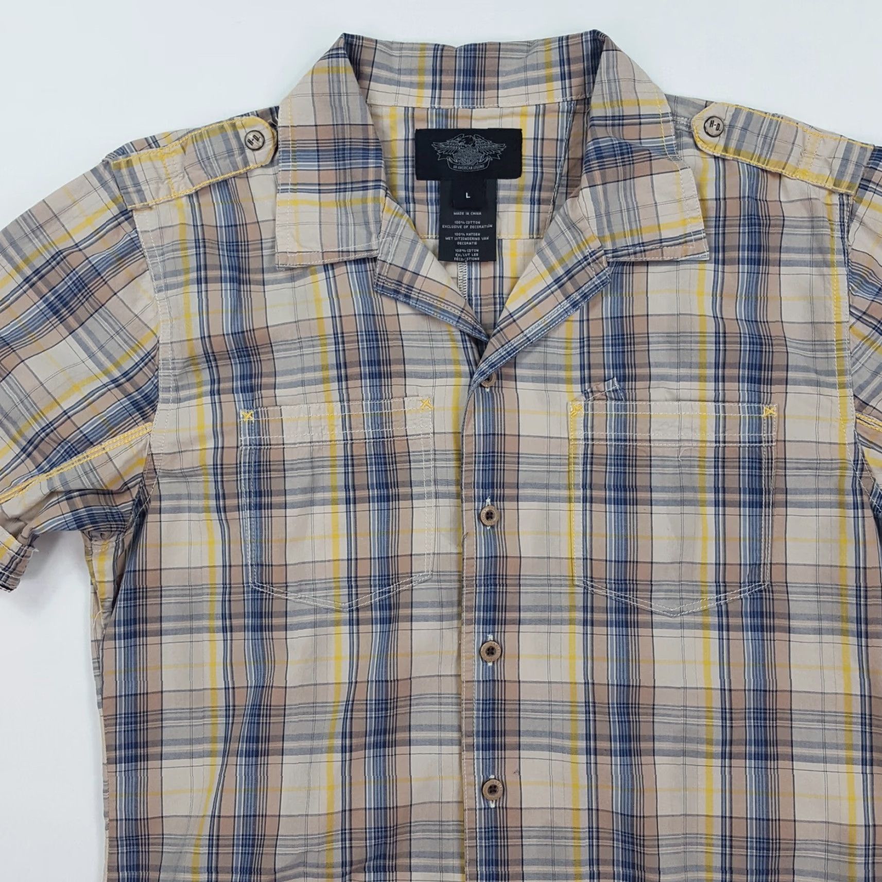 Harley Davidson Harley-Davidson Plaid Collared Mens L Motorcycle Button-Up Retro Dress Shirt Size 42R - 2 Thumbnail