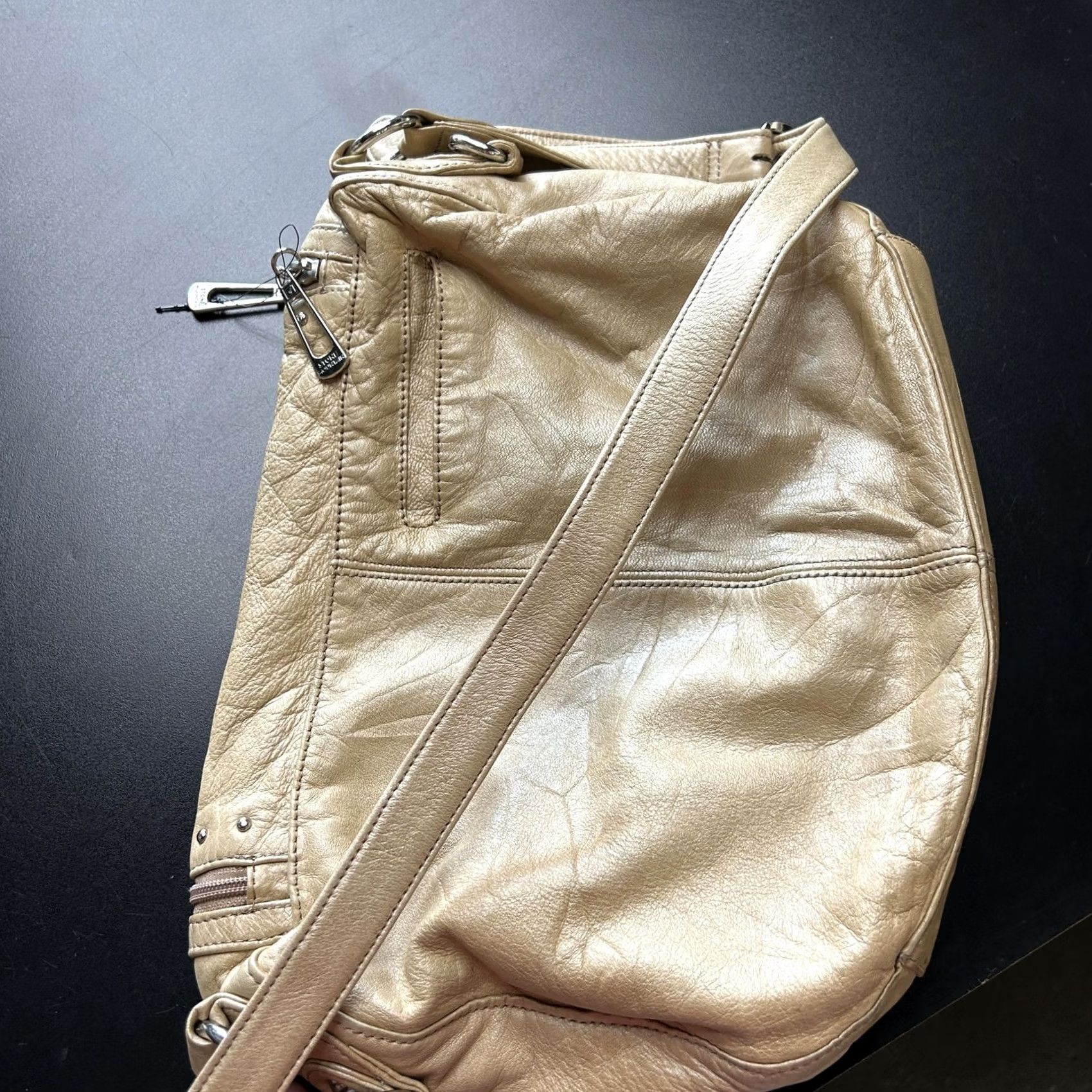 Vintage Stone Mountain Hobo Bag Womens Medium Gold Leather Studded Zip Shoulder Purse Size ONE SIZE - 4 Thumbnail