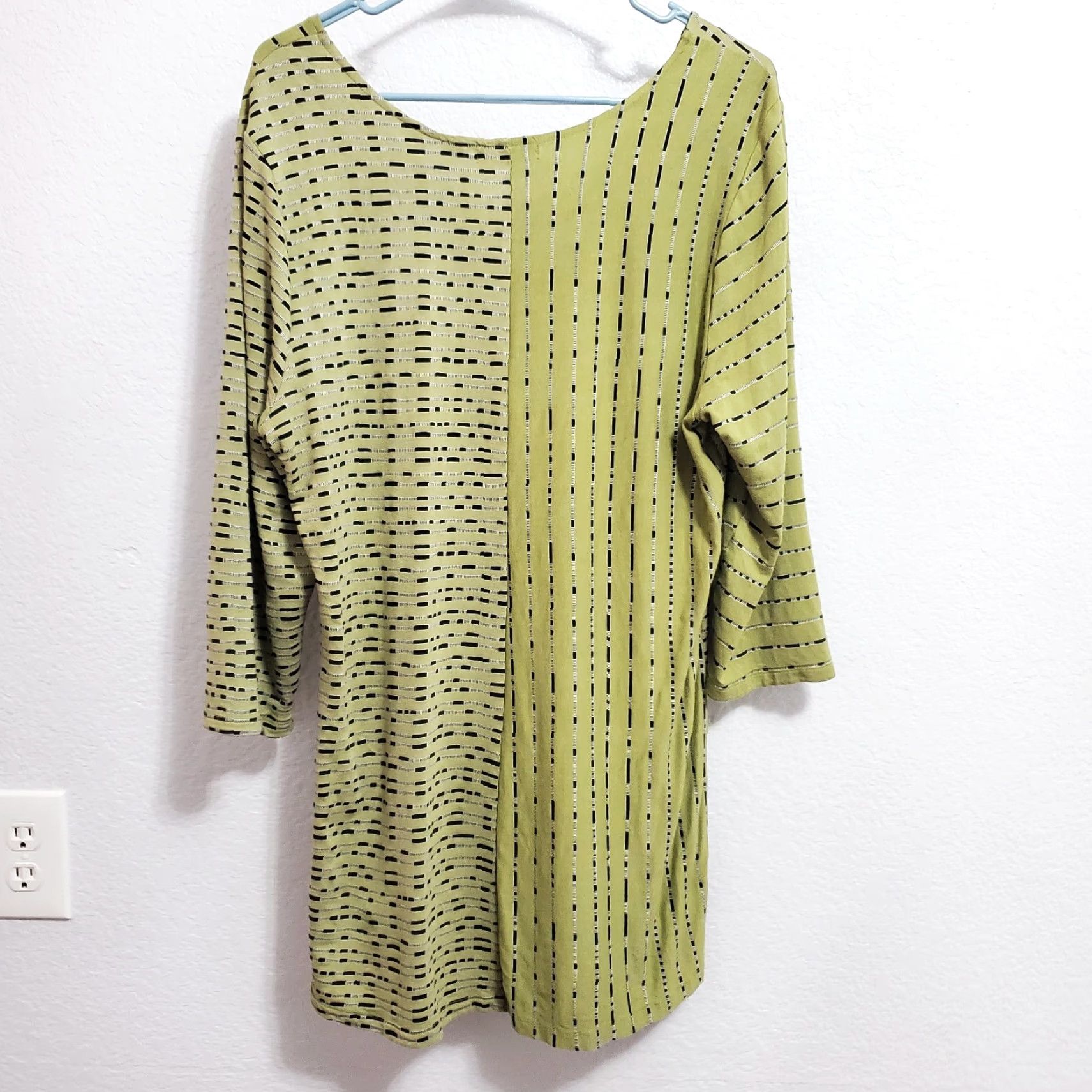 Habitat Habitat Tunic Top Women L Green Black Stripe Lagenlook Boho Scoop Neck Long Sleeve Pullover Shirt Blouse Casual Size L / US 10 / IT 46 - 2 Thumbnail