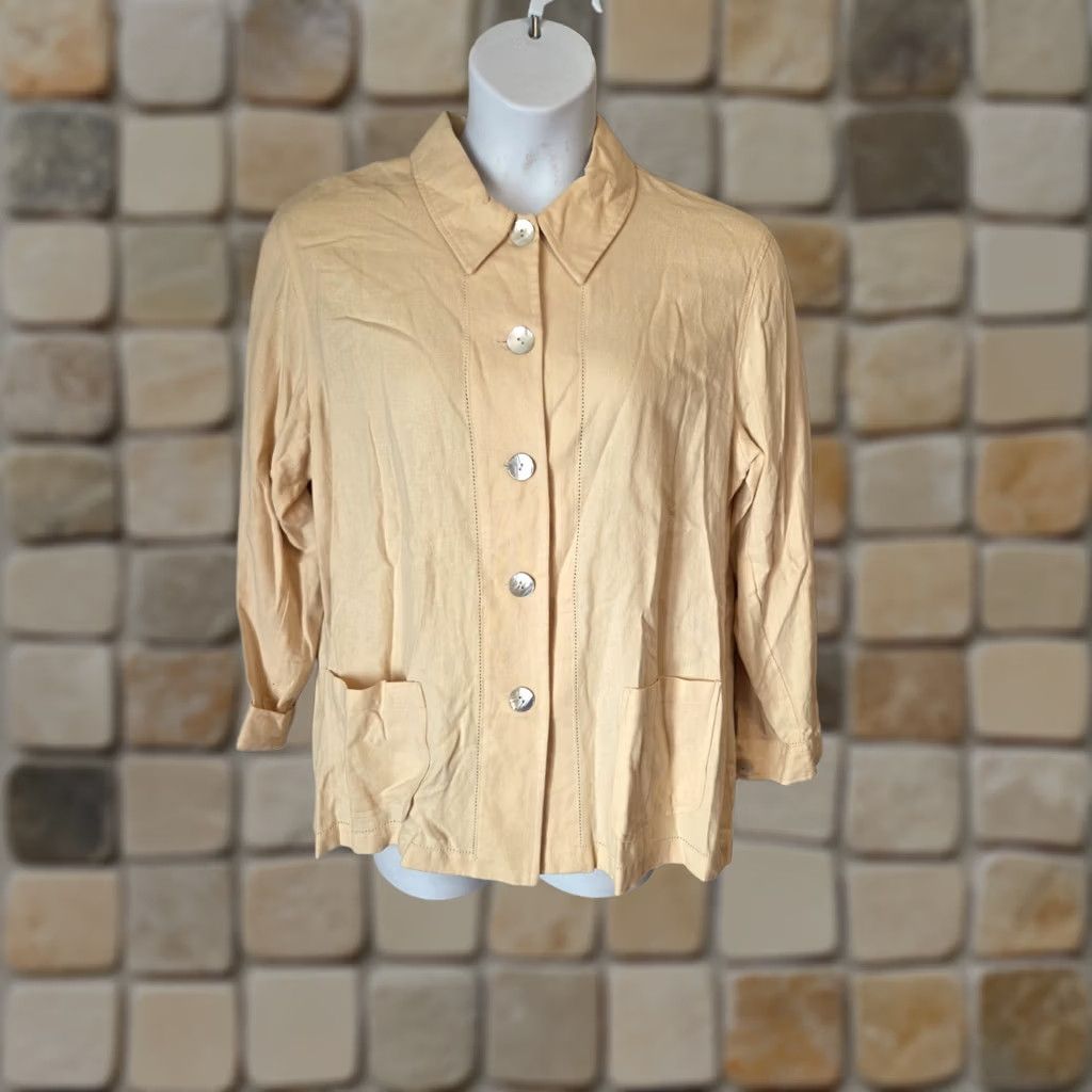 Talbots VINTAGE 90s Talbots Petites Beige Linen Blend Button Up Shirt Top PL Womens Size L / US 10 / IT 46 - 1 Thumbnail