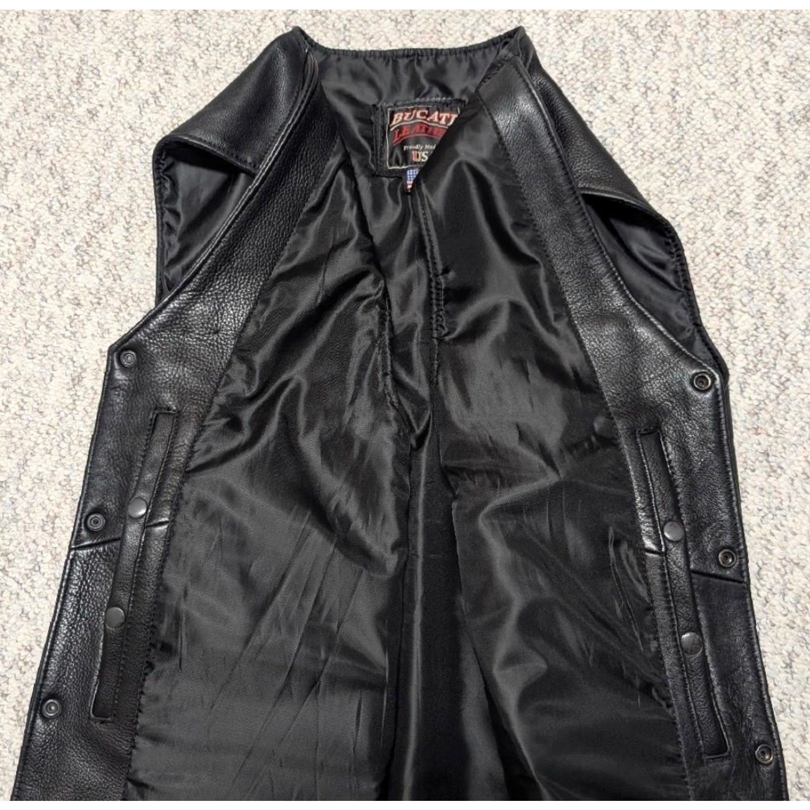Vintage VINTAGE Bucati MOTORCYCLE vest shirt Mens 3XL Black gun conceal carry 50-52 Western snap Leather USA made Conceal Carry Vest Size US XXL / EU 58 / 5 - 5 Thumbnail