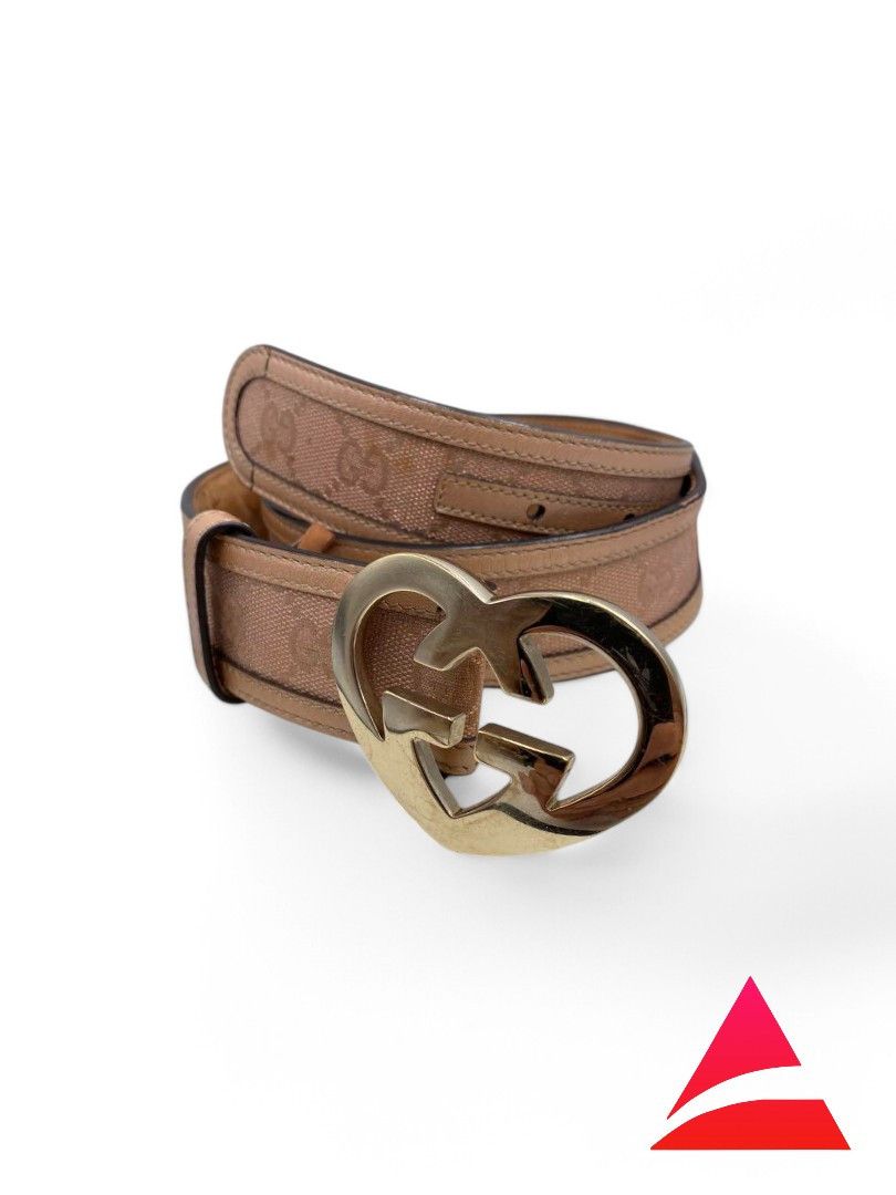 Gucci Gucci - Heart Belt Pink Leather Brown Beige Men Size ONE SIZE - 1 Thumbnail