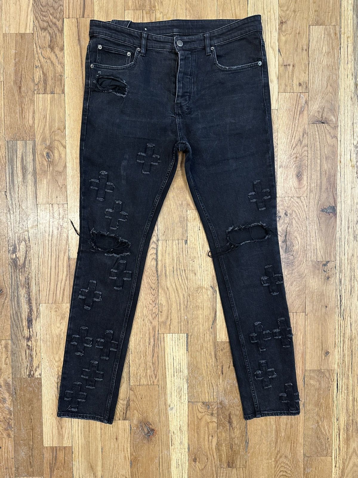 Ksubi Distressed Crossed Black Denim Jeans Size 36