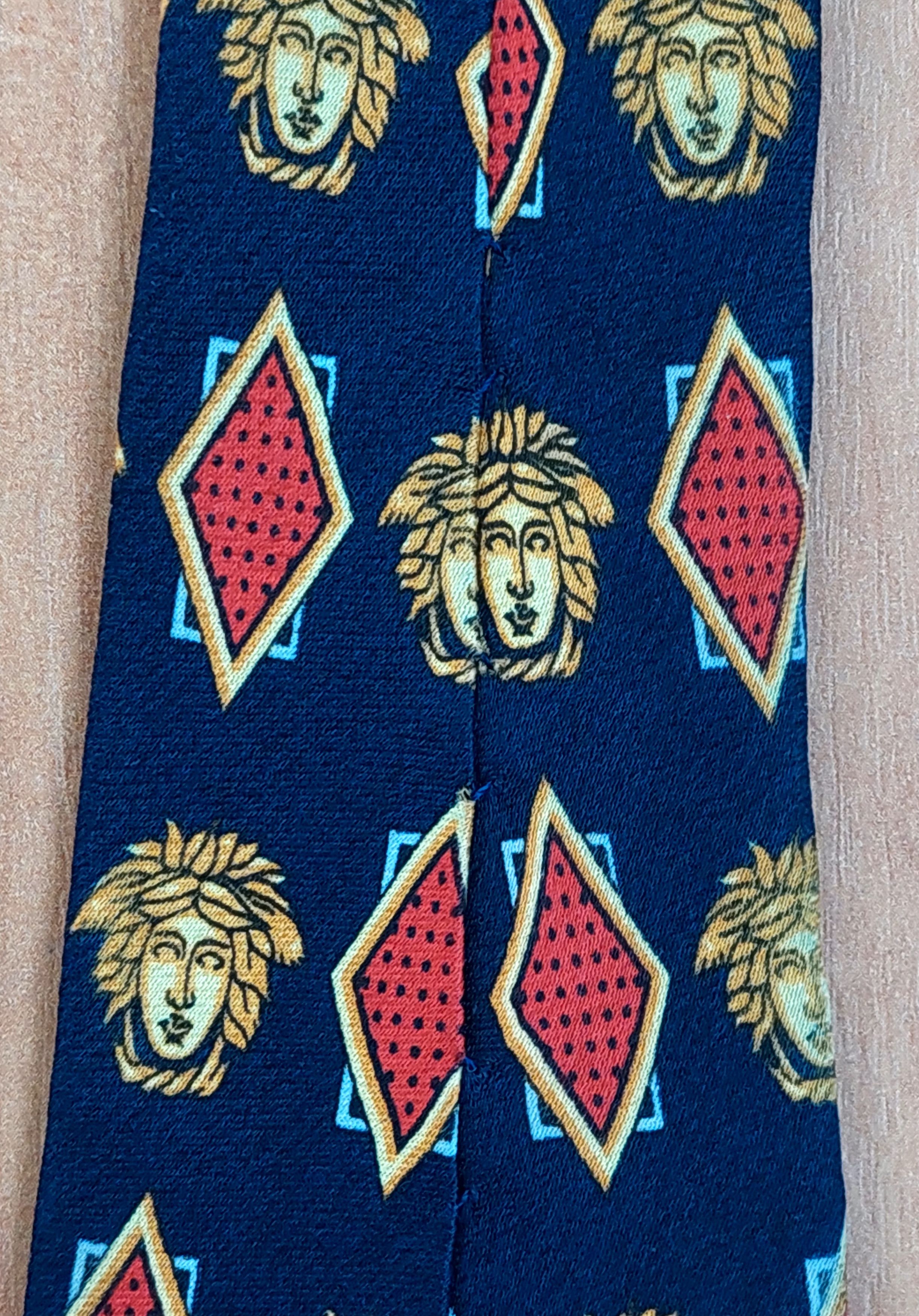 Versace Vintage Gianni Versace Medusa Silk Tie Navy Geometric 90s Size ONE SIZE - 18 Thumbnail
