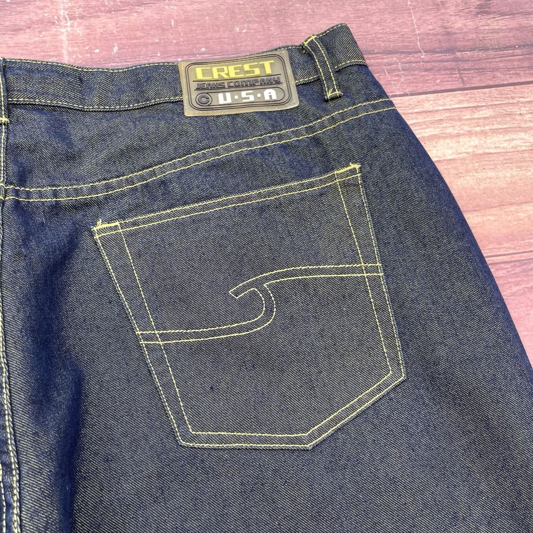 Denime VINTAGE Crest Jeans Wide-Leg Denim Jeans 24W Women Blue Lime Green Y2K Baggy Grunge Hip Hop 33.5in Inseam Womens Size 42" / US 20 - 4 Thumbnail