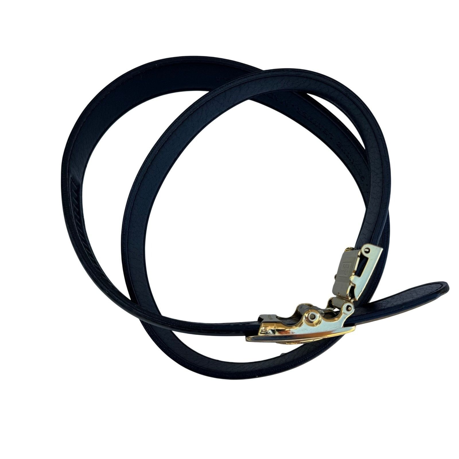 Other Flex Black Genuine Leather Belt Gold Button Lever Buckle Mad Size ONE SIZE - 8 Thumbnail