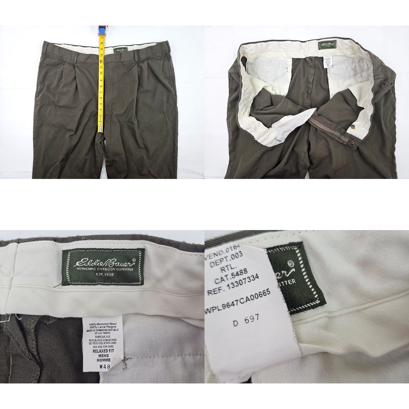 Eddie Bauer Vtg Eddie Bauer Worsted Wool Pleated Pants Men 44 x 29 Olive Green City Preppy USA Straight Mens Size US 44 / EU 60 - 8 Thumbnail