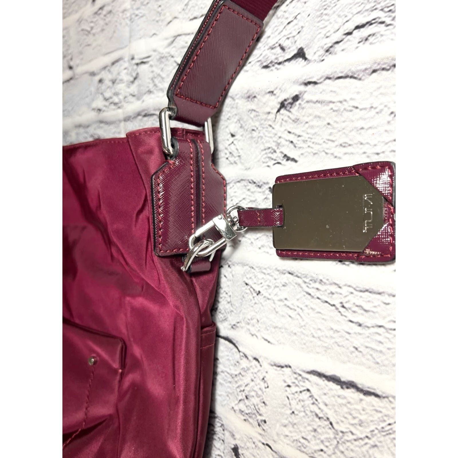 Tumi TUMI Crossbody Bag Cranberry Wine Berry Dark Berry Leather Nylon Zip Crossbody Strap Womens 21” Size ONE SIZE - 4 Thumbnail