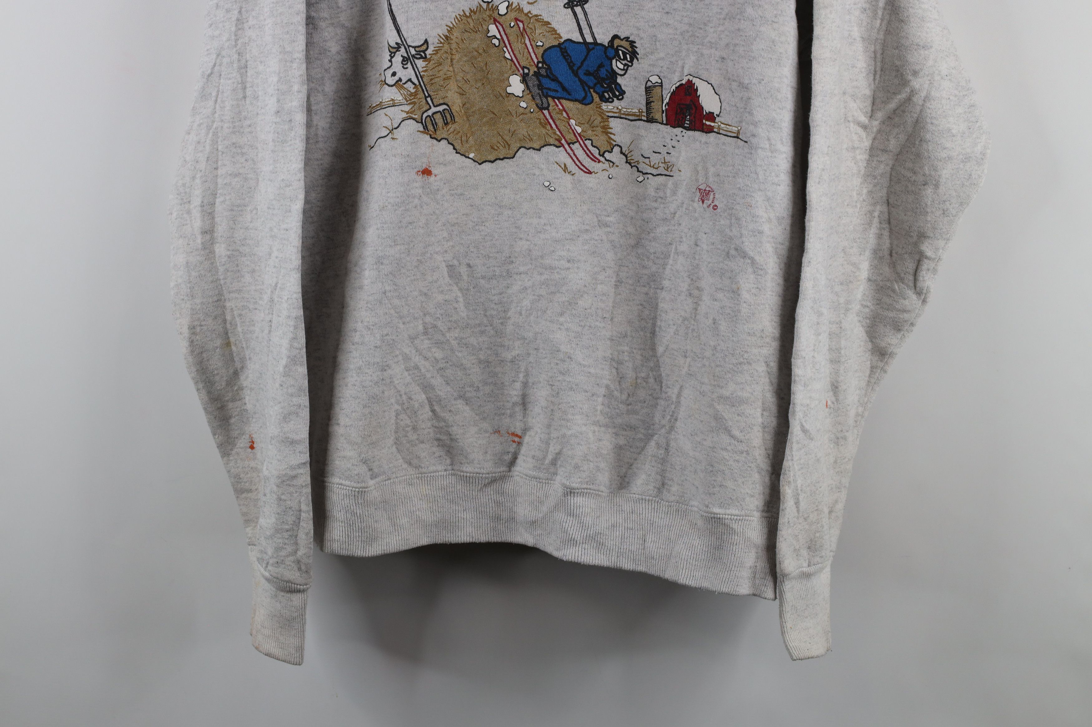 Vintage 90s Spell Out Ski Iowa Crewneck Sweatshirt Gray USA Tops