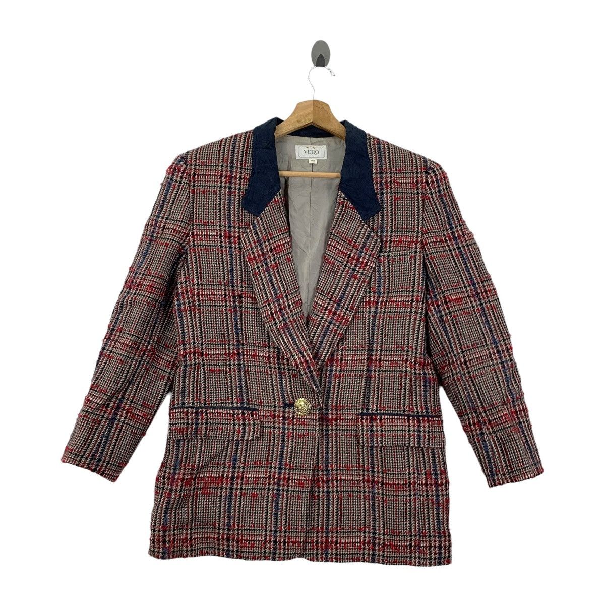 image of Vero Designer Checkered Wool Blazer Coat in Brown, Men's (Size Medium)
