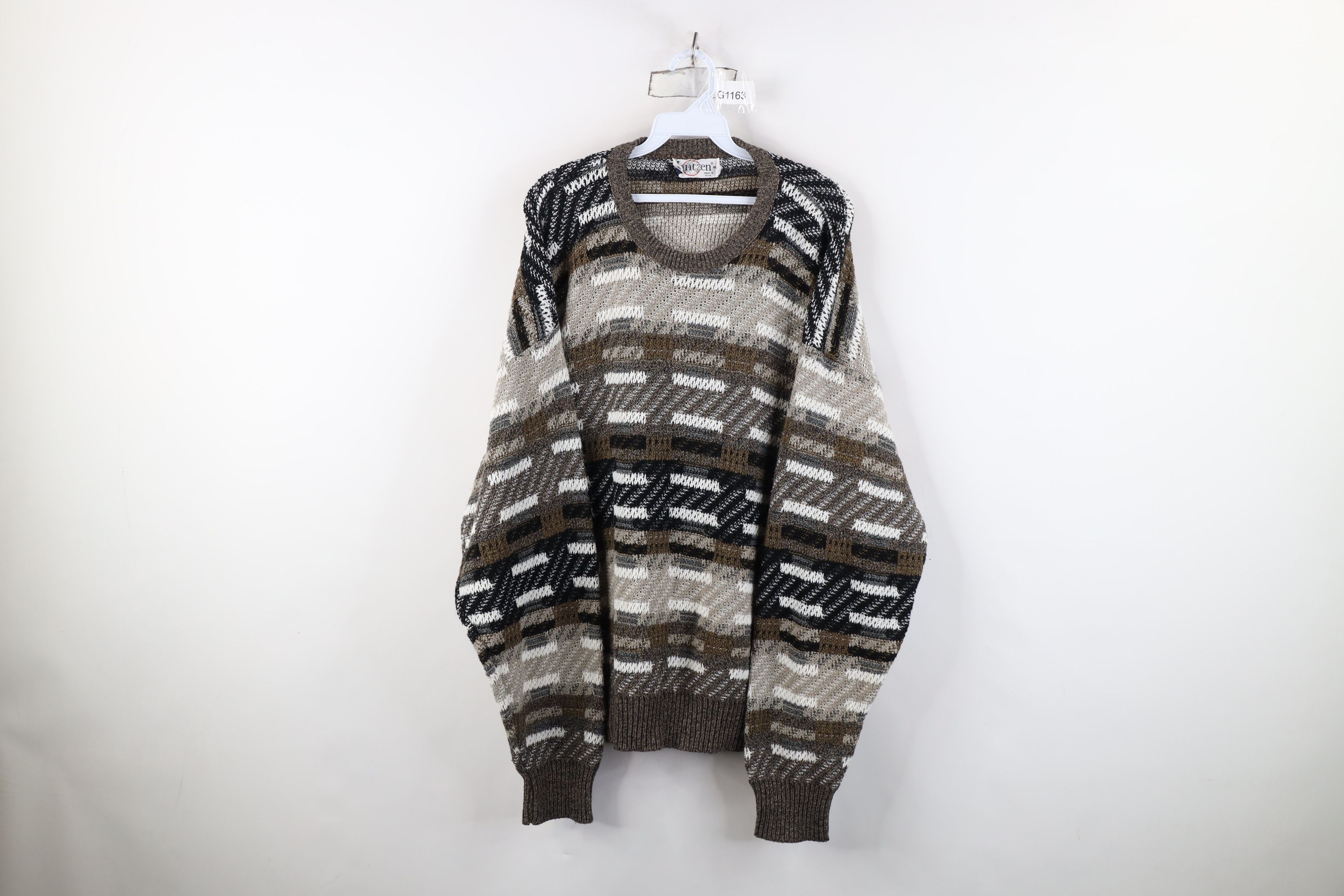 Vintage Vintage 90s Streetwear Geometric Knit Crewneck Sweater USA Size US XL / EU 56 / 4 - 1 Thumbnail
