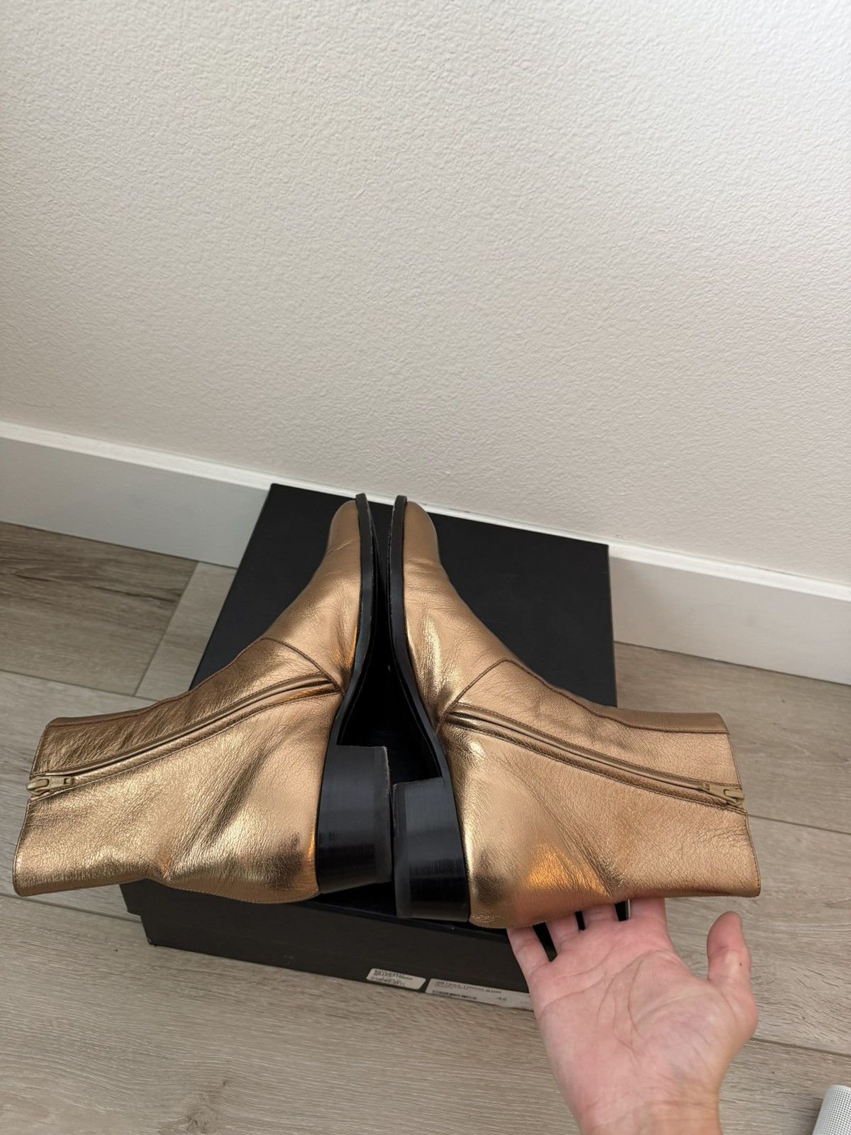 Saint Laurent Paris Gold Leather Wyatt 40mm Boots 41.5 Size US 8.5 / EU 41-42 - 5 Thumbnail